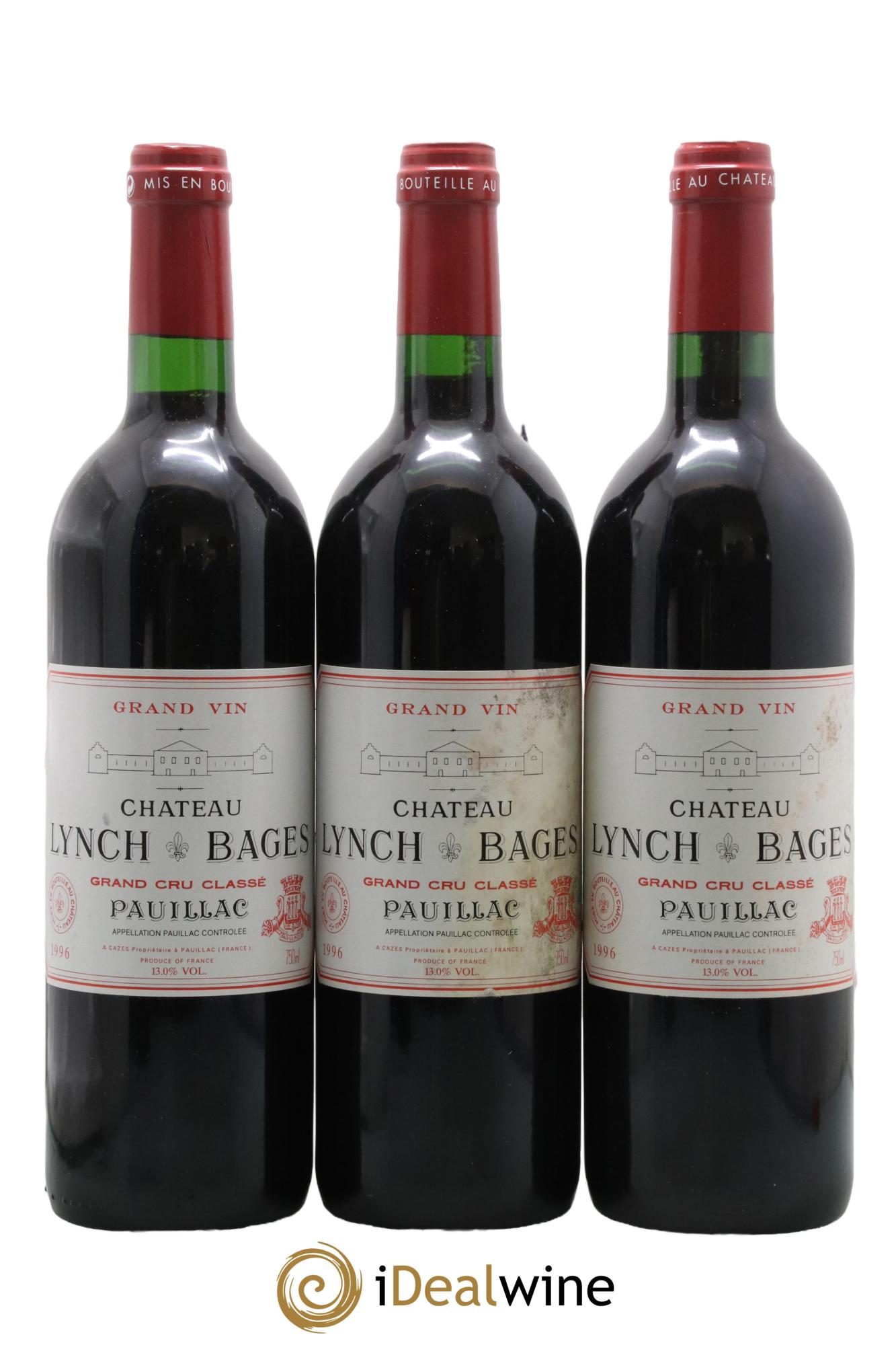 Château Lynch Bages 5ème Grand Cru Classé 1996 - Lot de 3 bouteilles - 0