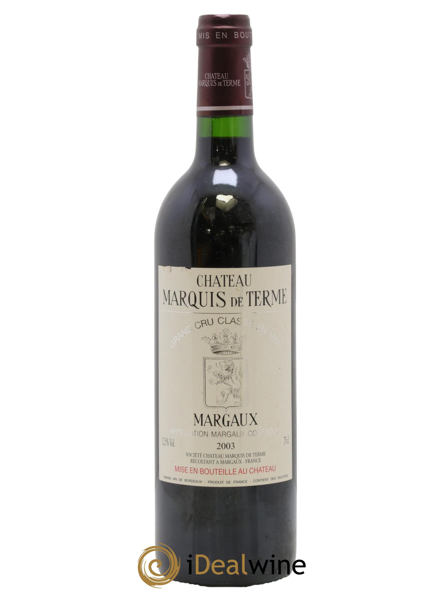 Château Marquis de Terme 4ème Grand Cru Classé 2003 - Lot de 1 bouteille - 0