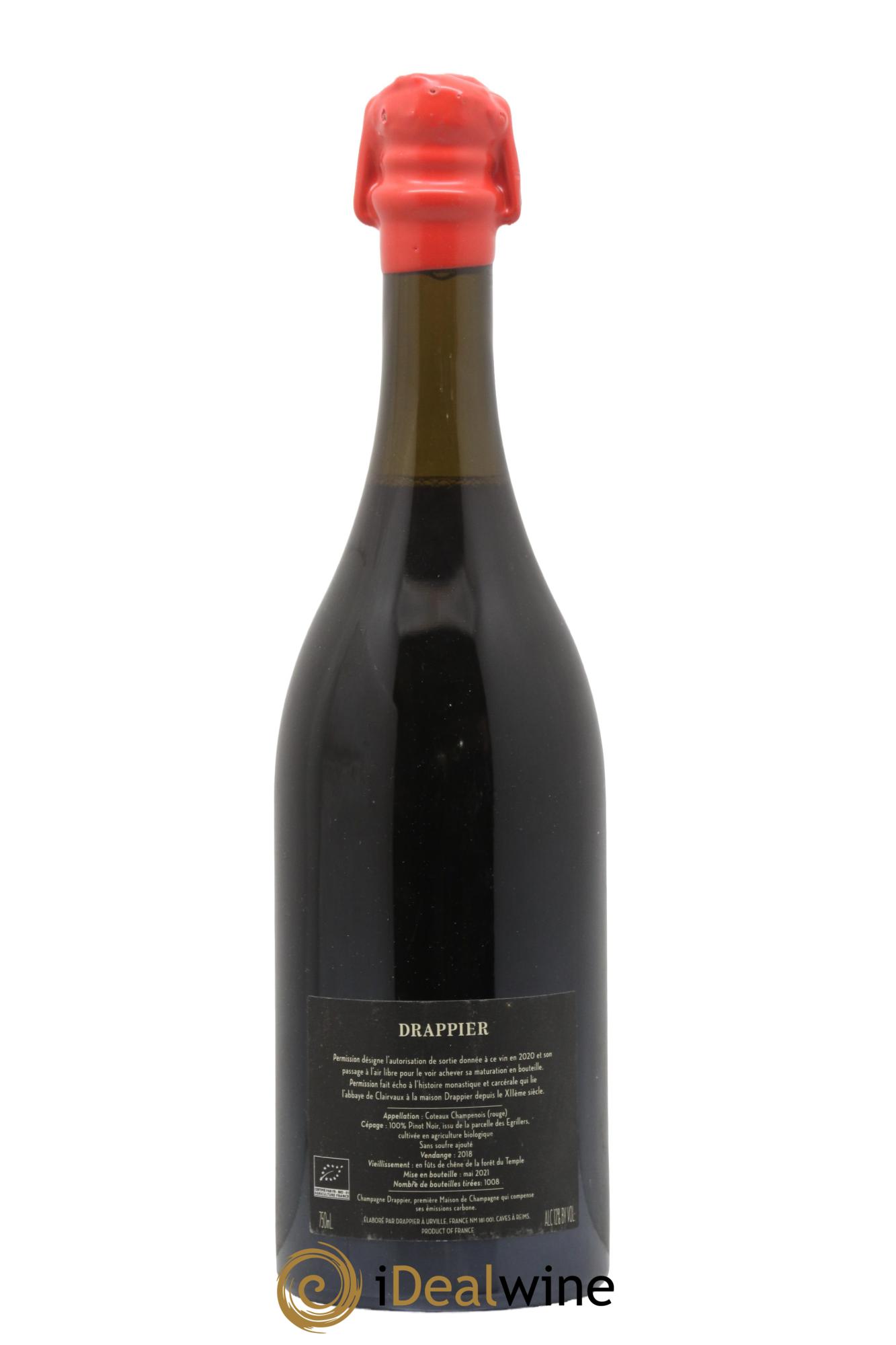 Coteaux Champenois Pinot Noir Permission Drappier 2018 - Lot de 1 bouteille - 1