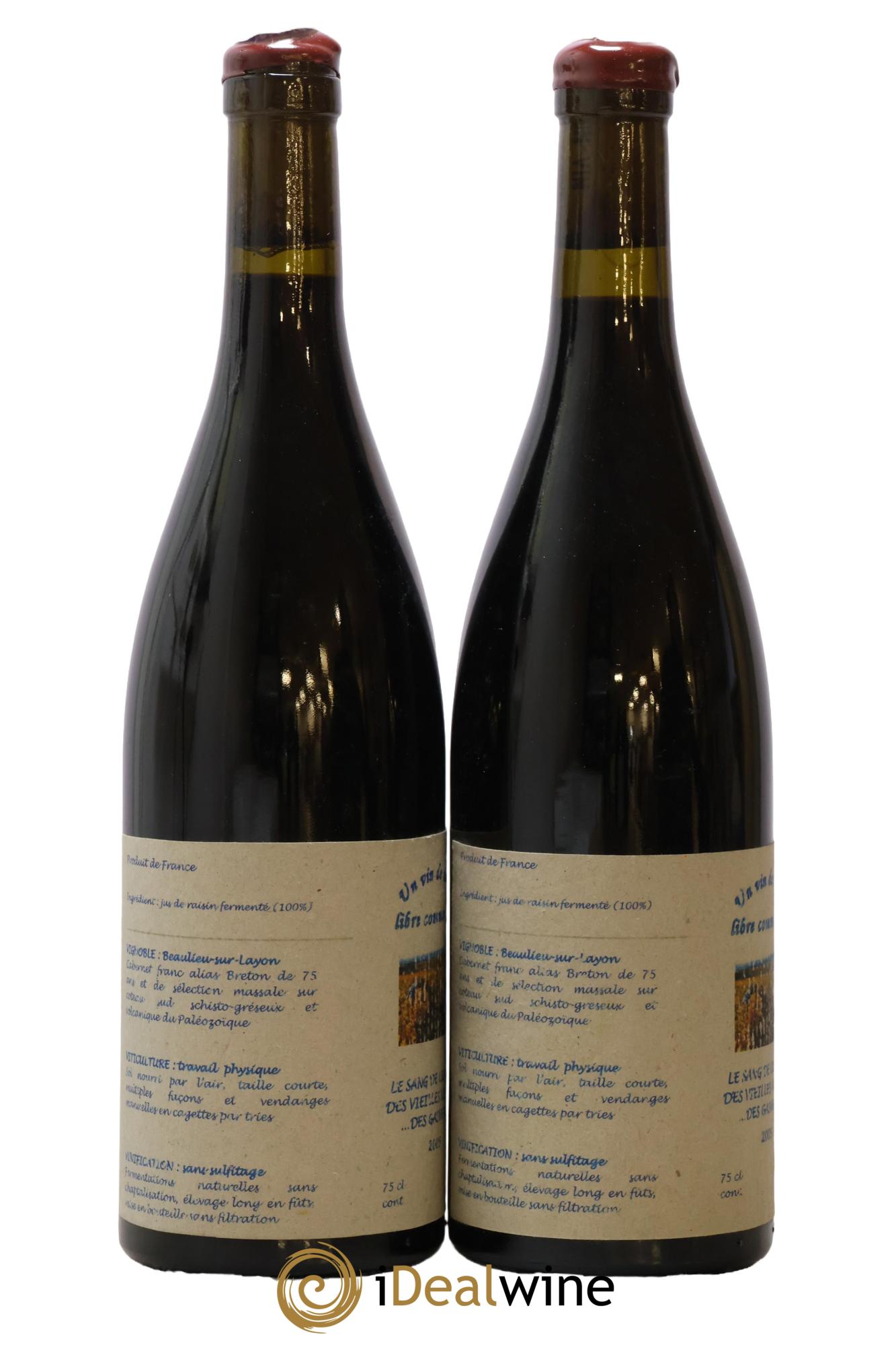 Vin de France Un vin de Terre Libre comme l'Air Le Sang de Lumière des Vieilles Vignes ... des Gasneries Josette Medau & Pierre Weyand 2005 - Lot de 2 bouteilles - 1