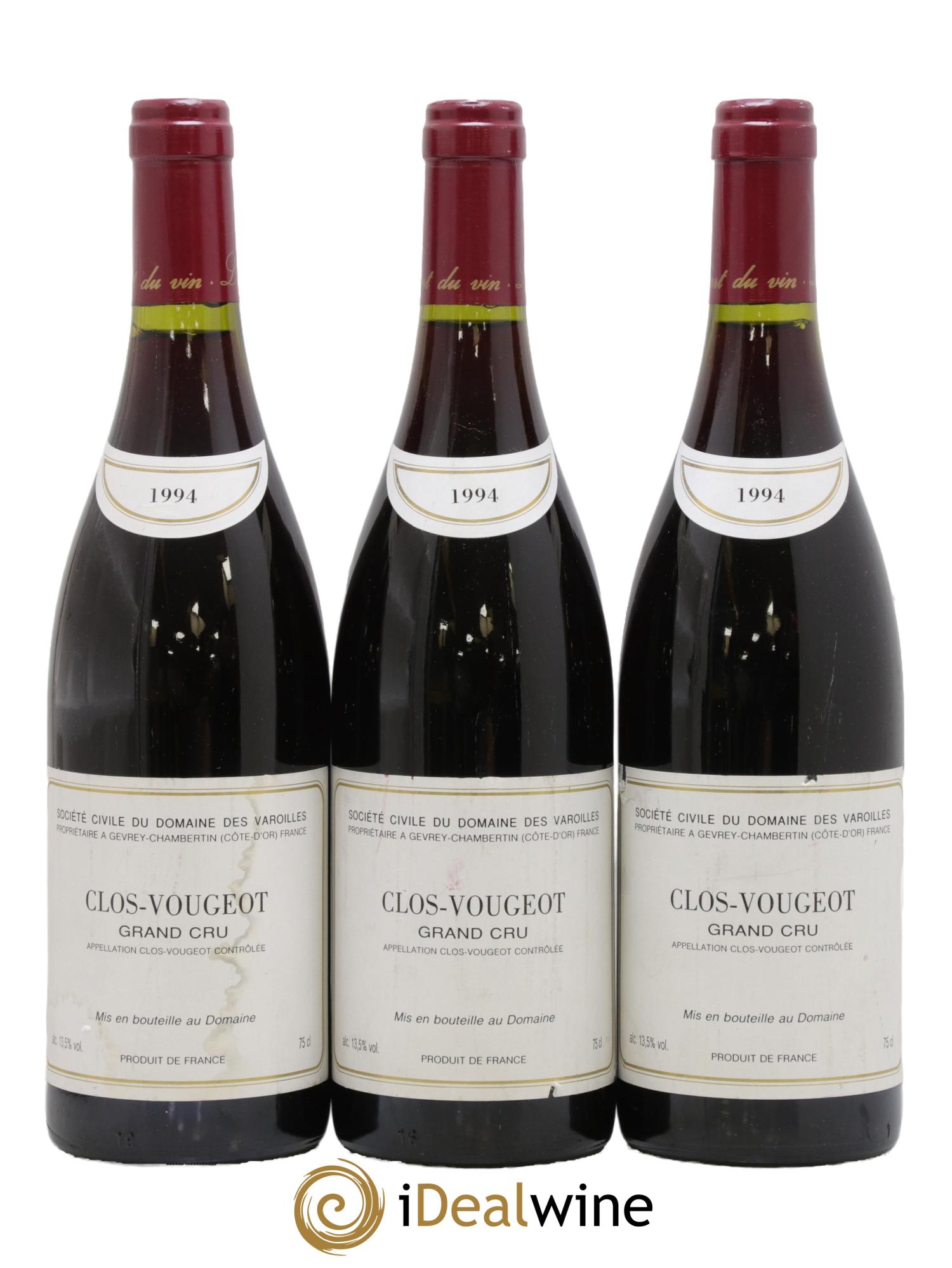 Clos de Vougeot Grand Cru Varoilles (Domaine des) 1994 - Lot of 3 bottles - 0