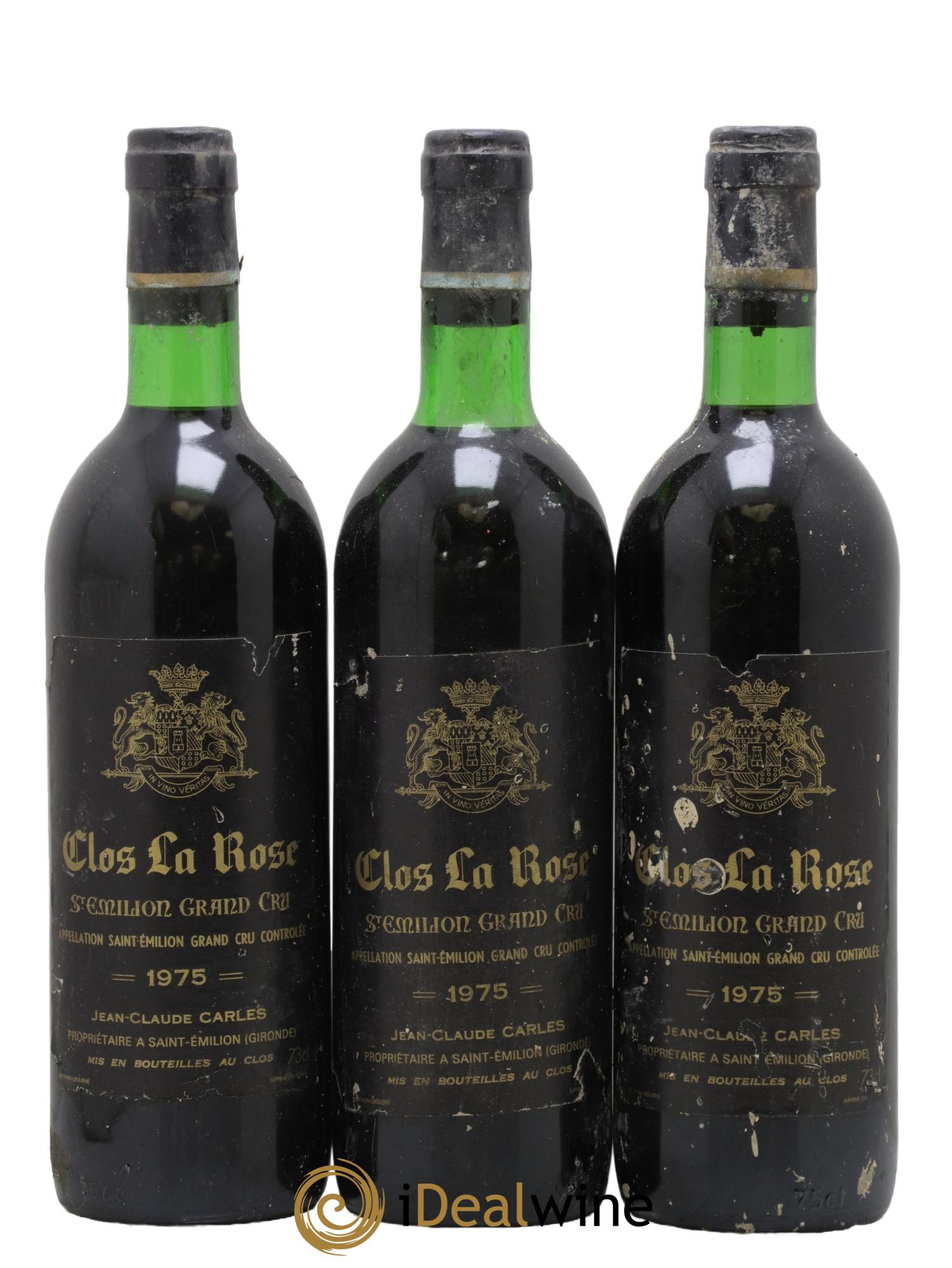 Saint-Émilion Grand Cru Château Clos De La Rose 1975 - Lot de 3 bouteilles - 0