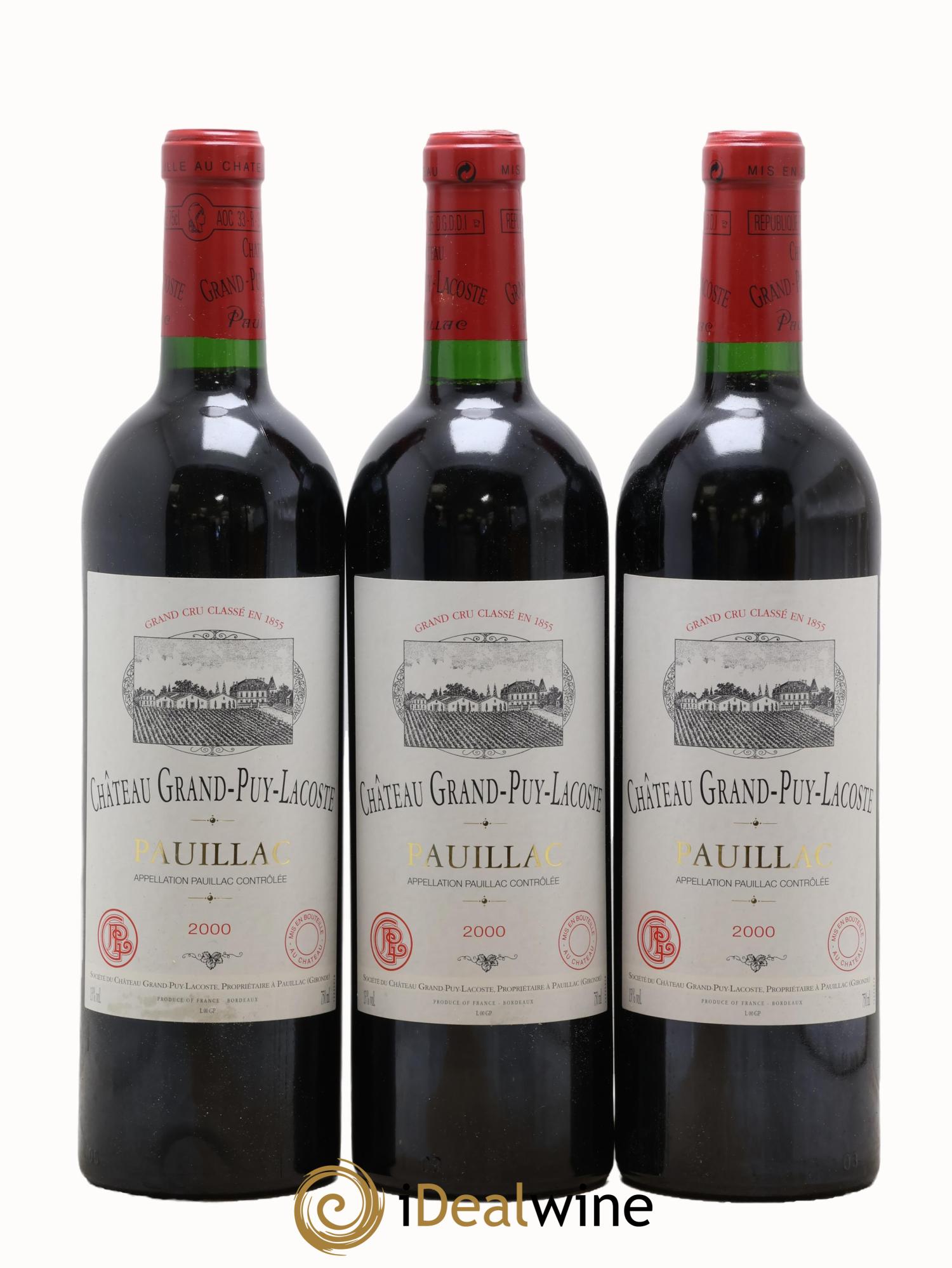 Château Grand Puy Lacoste 5ème Grand Cru Classé 2000 - Posten von 3 Flaschen - 0