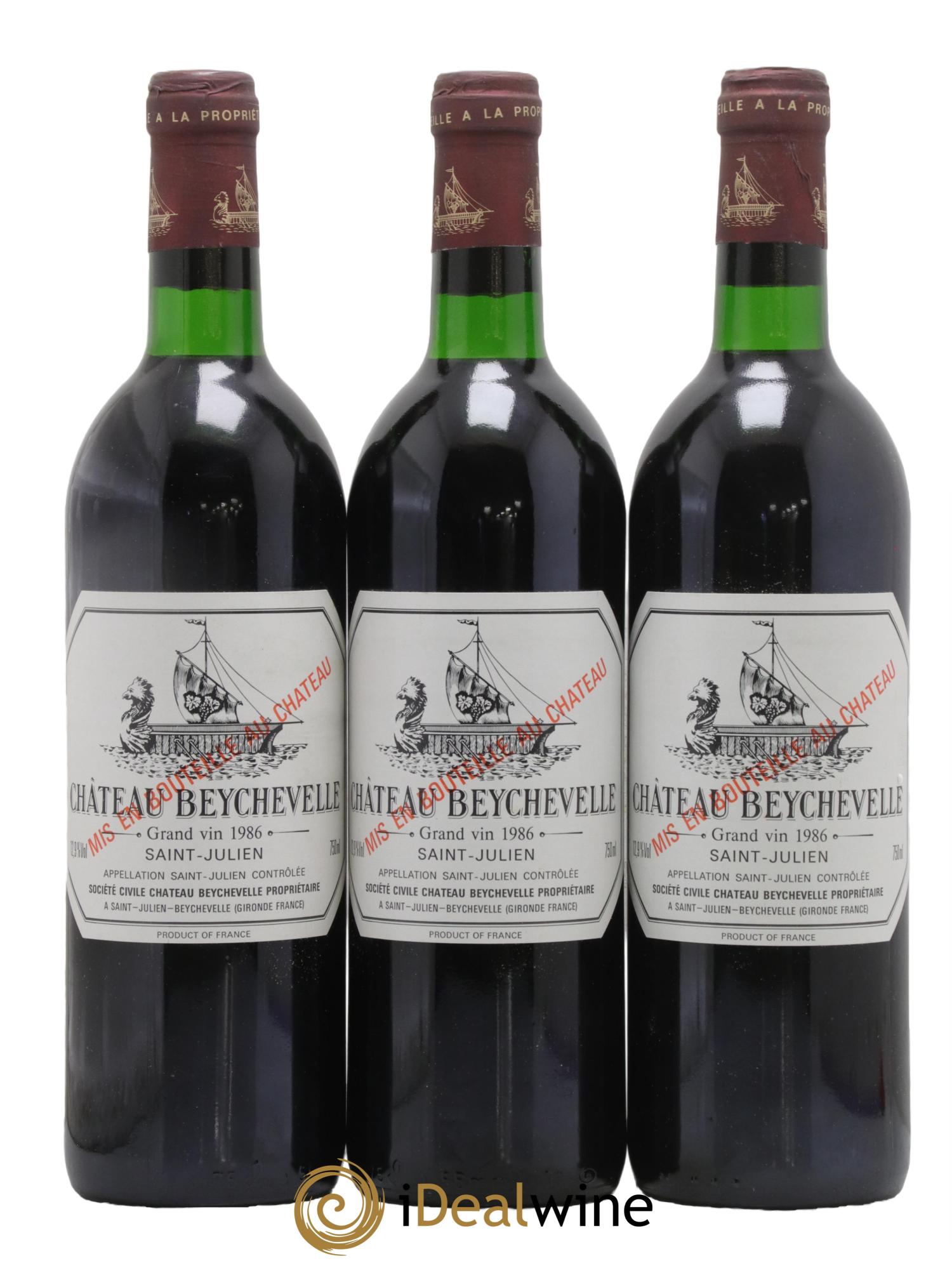 Château Beychevelle 4ème Grand Cru Classé 1986 - Lotto di 3 bottiglie - 0