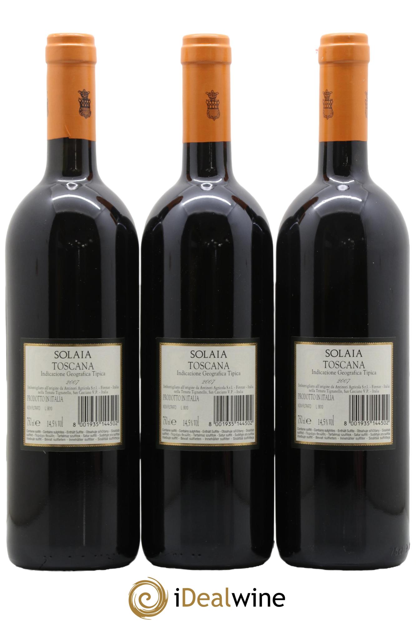 Toscana IGT Solaia Tenuta Tignanello - Marchesi Antinori 2007 - Lot of 3 bottles - 1