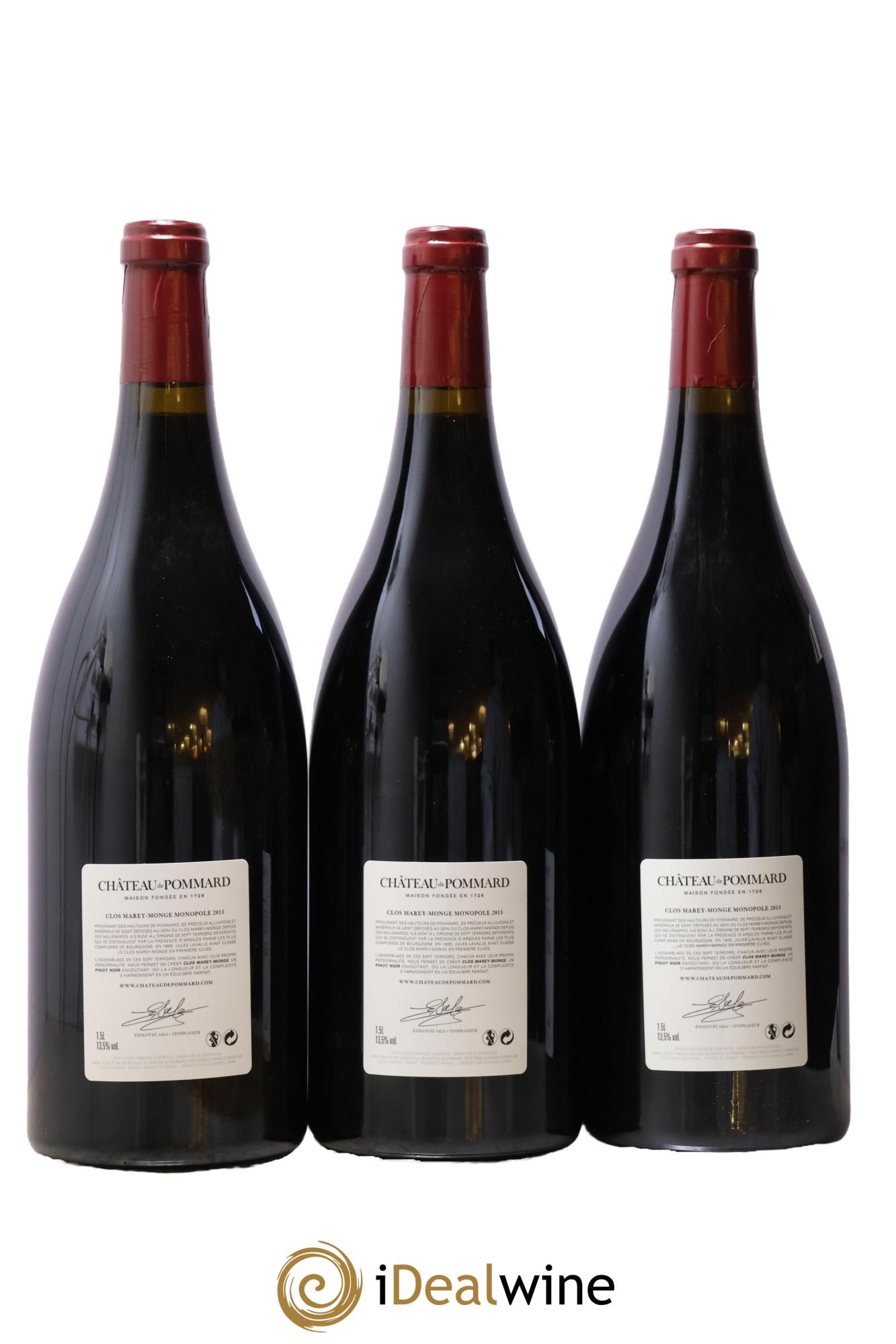 Pommard Clos Marey-Monge Monopole Château de Pommard 2013 - Posten von 3 Magnum - 1