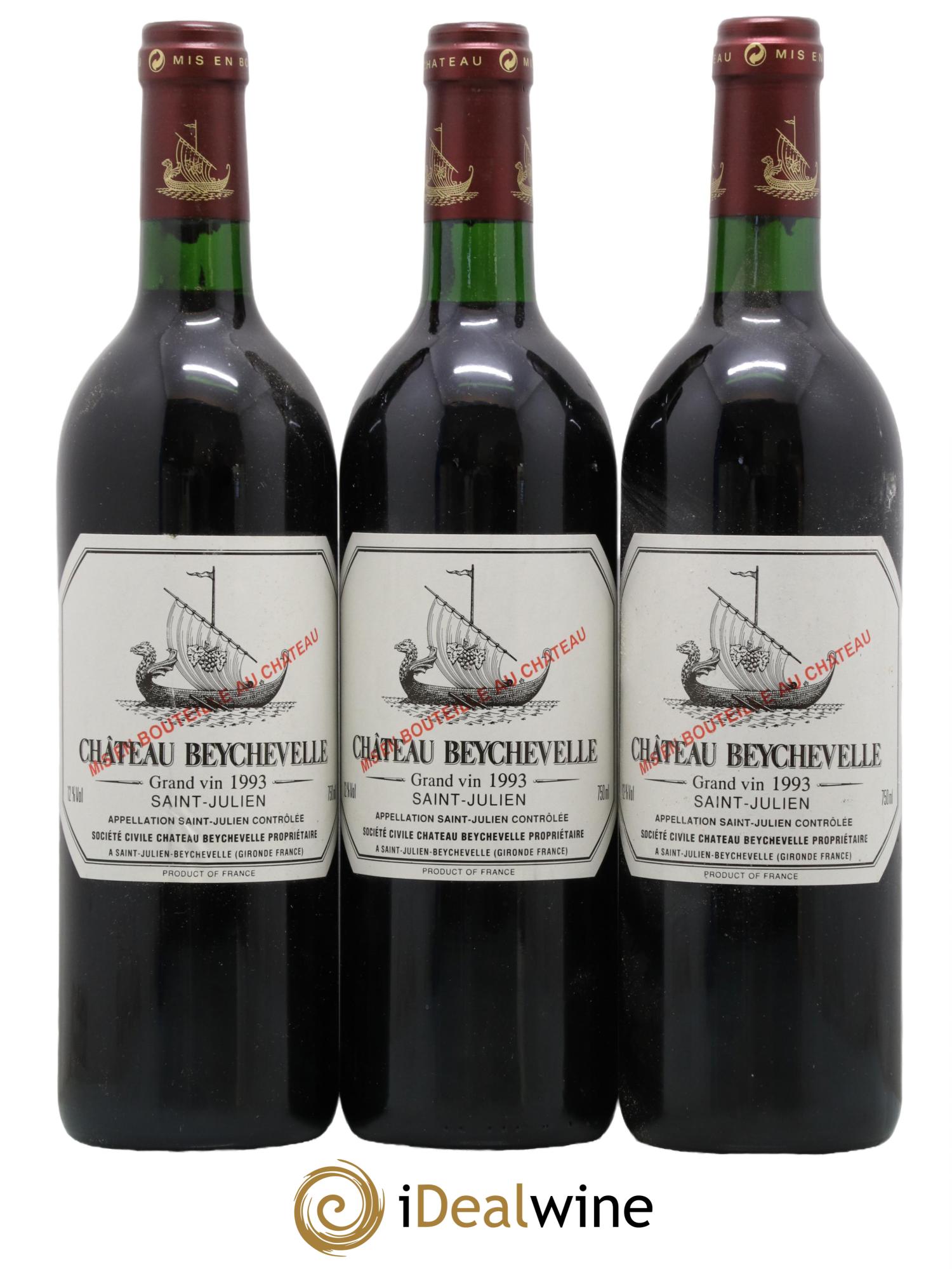 Château Beychevelle 4ème Grand Cru Classé 1993 - Lot de 3 bouteilles - 0