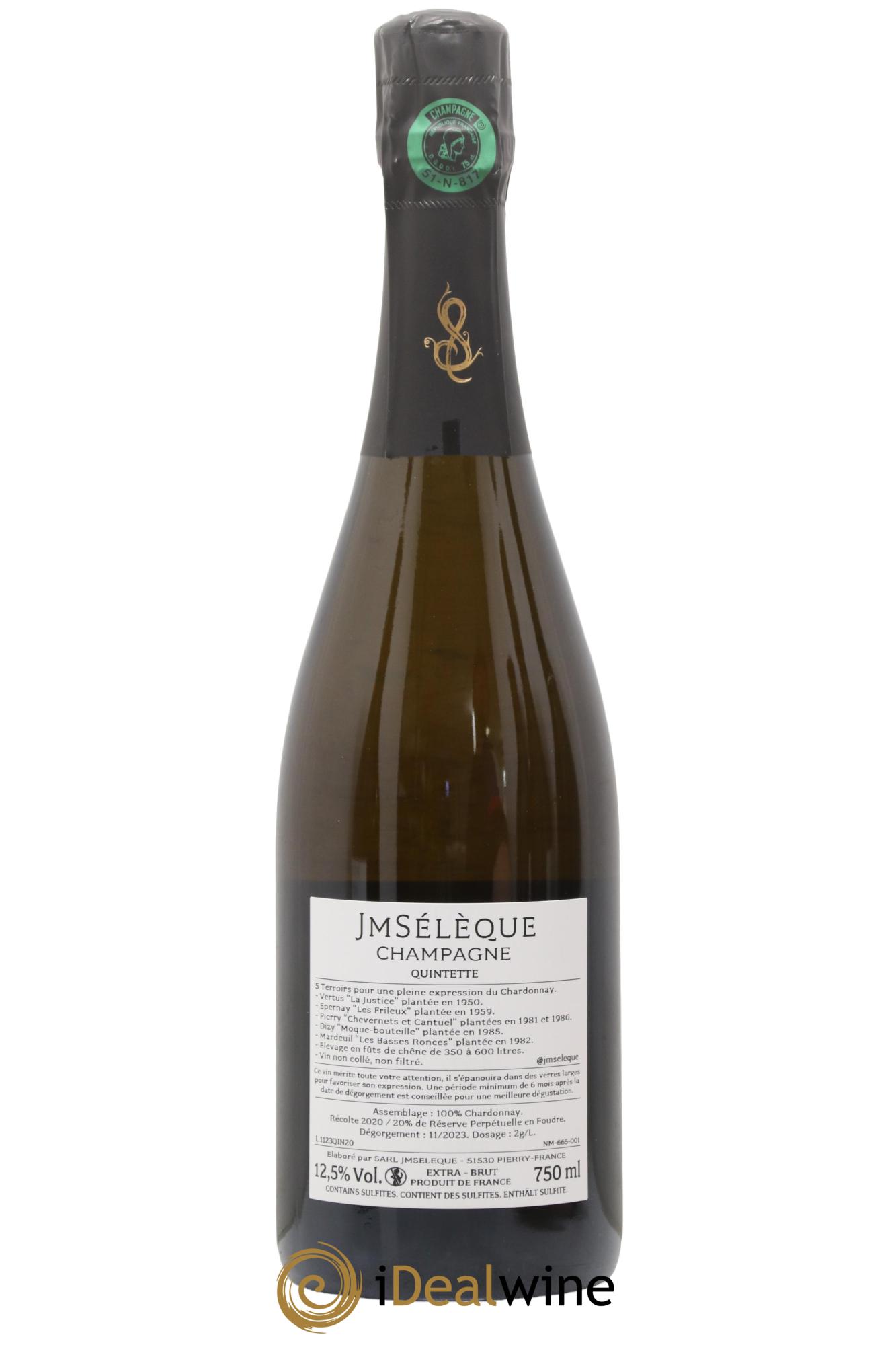 Champagne Extra-Brut Chardonnay Quintette JM Sélèque - Lotto di 1 bottiglia - 1
