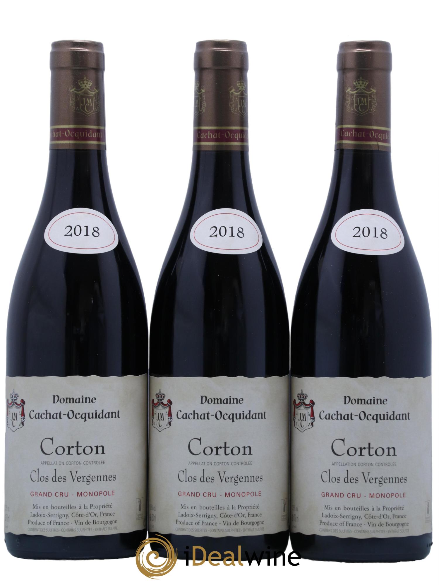 Corton Grand Cru Clos des Vergennes Cachat-Ocquidant 2018 - Lot de 3 bouteilles - 0