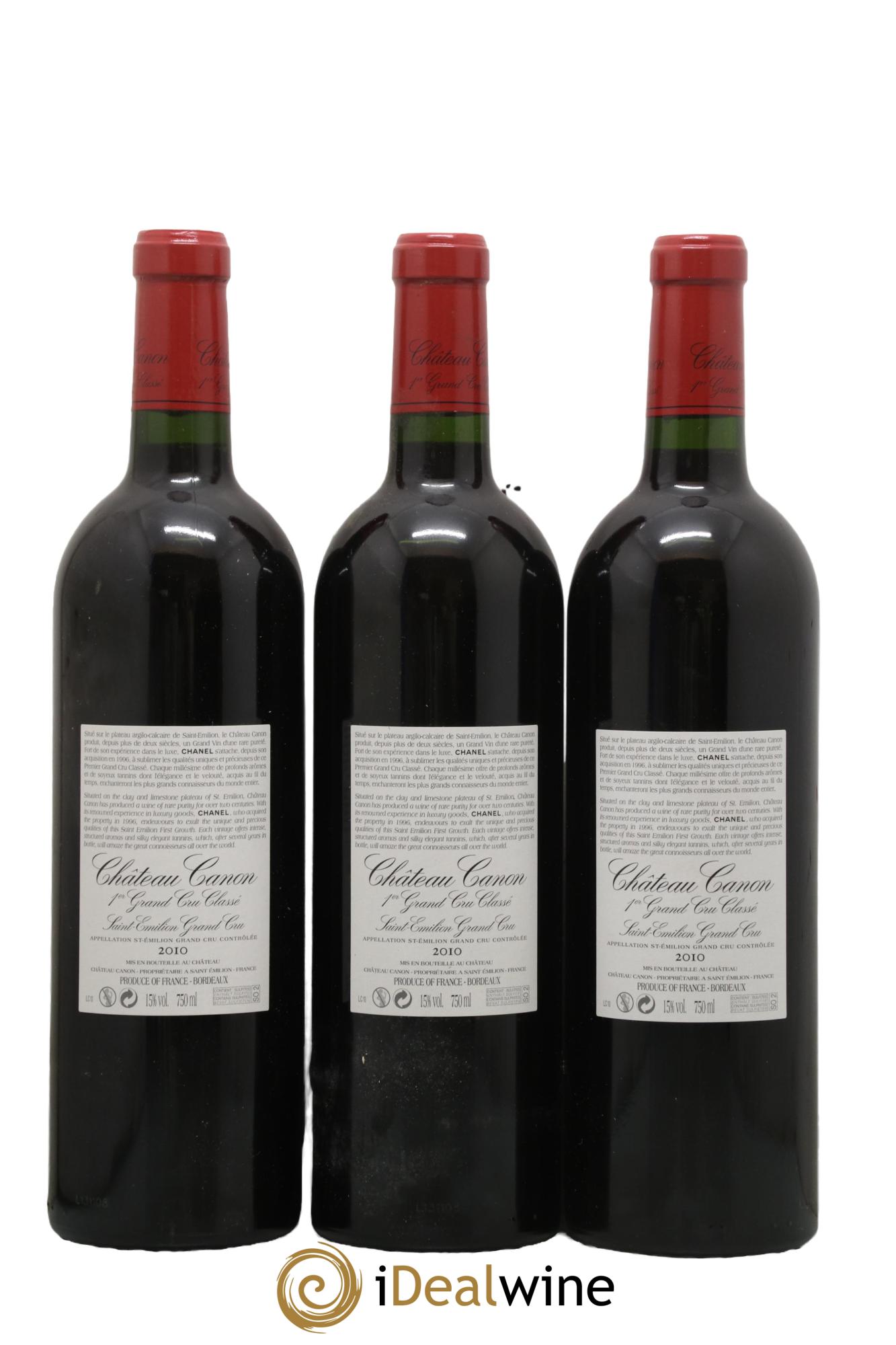 Château Canon 1er Grand Cru Classé B 2010 - Lotto di 3 bottiglie - 1