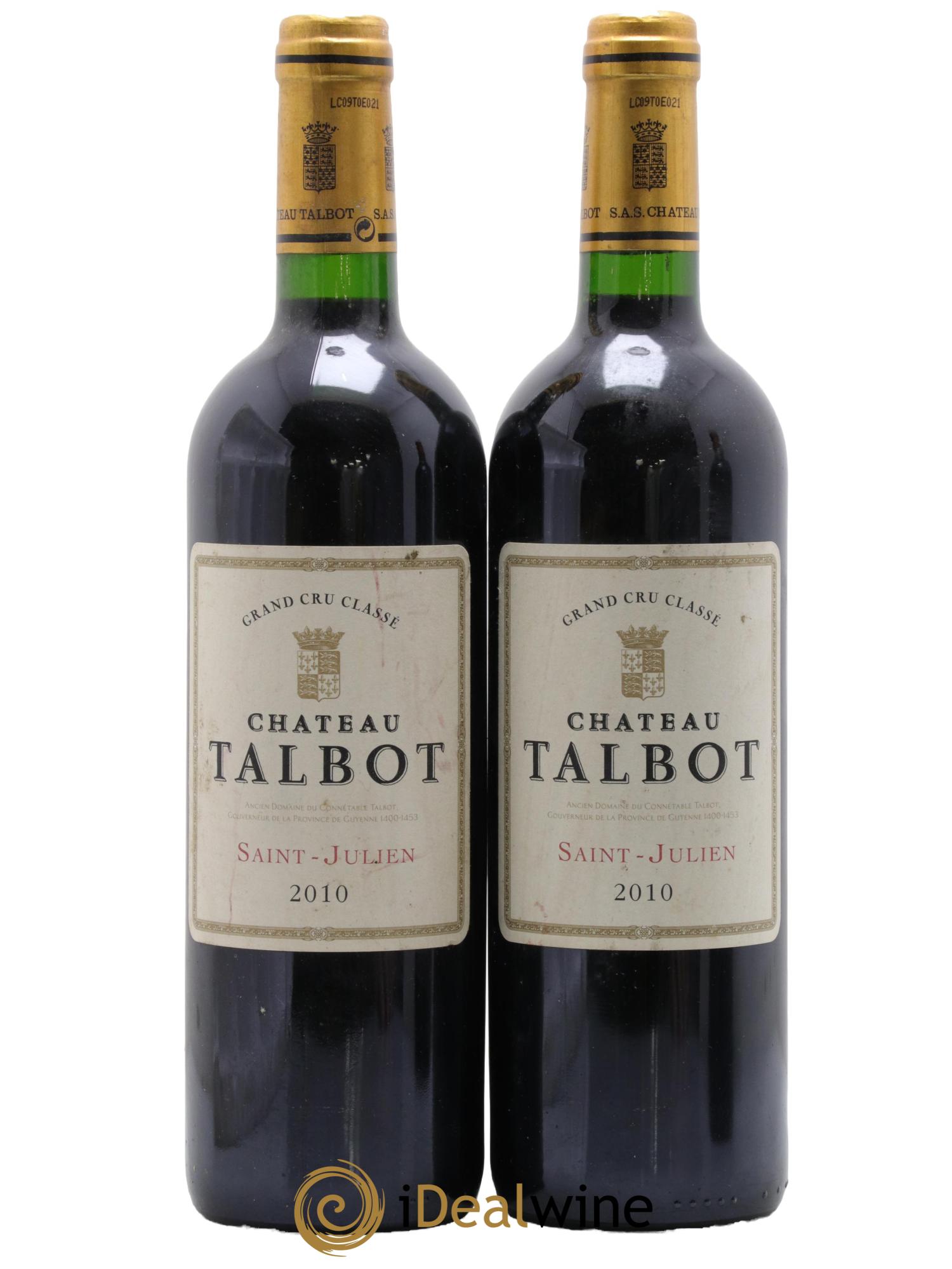 Château Talbot 4ème Grand Cru Classé 2010 - Lotto di 2 bottiglie - 0