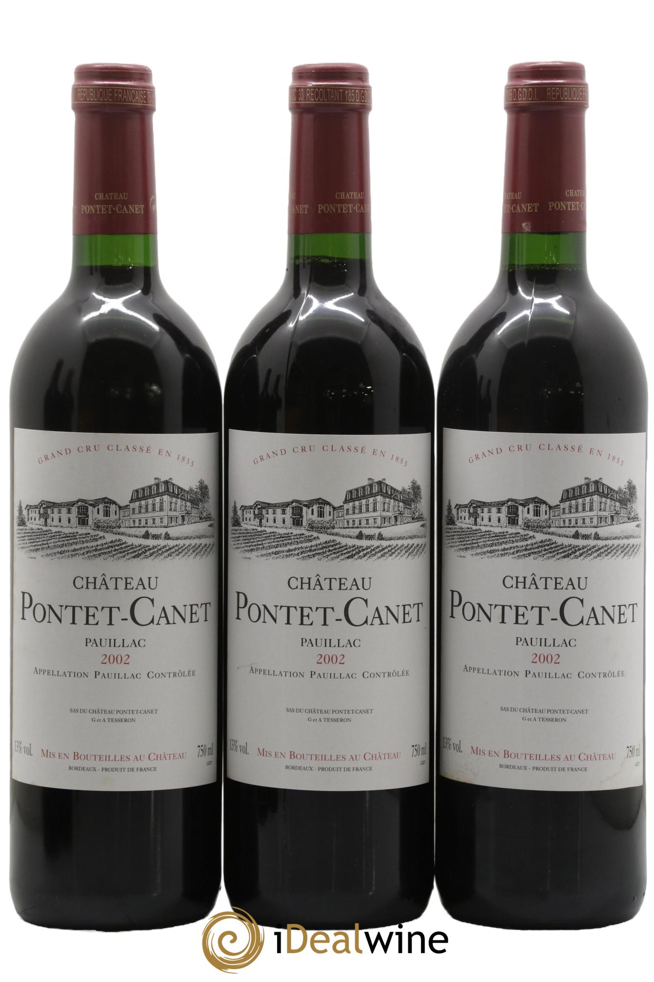 Château Pontet Canet 5ème Grand Cru Classé 2002 - Lot de 3 bouteilles - 0