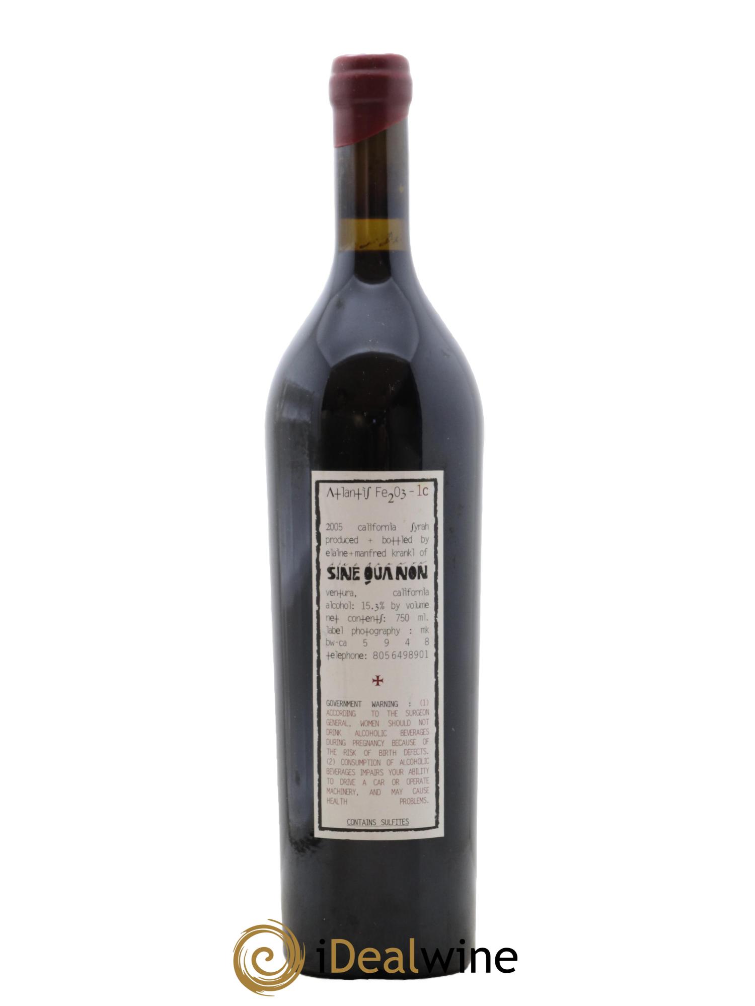 USA Californie Sine Qua Non Atlantis Fe2O3 Syrah Manfred Krankl 1c 2005 - Lot de 1 bouteille - 1