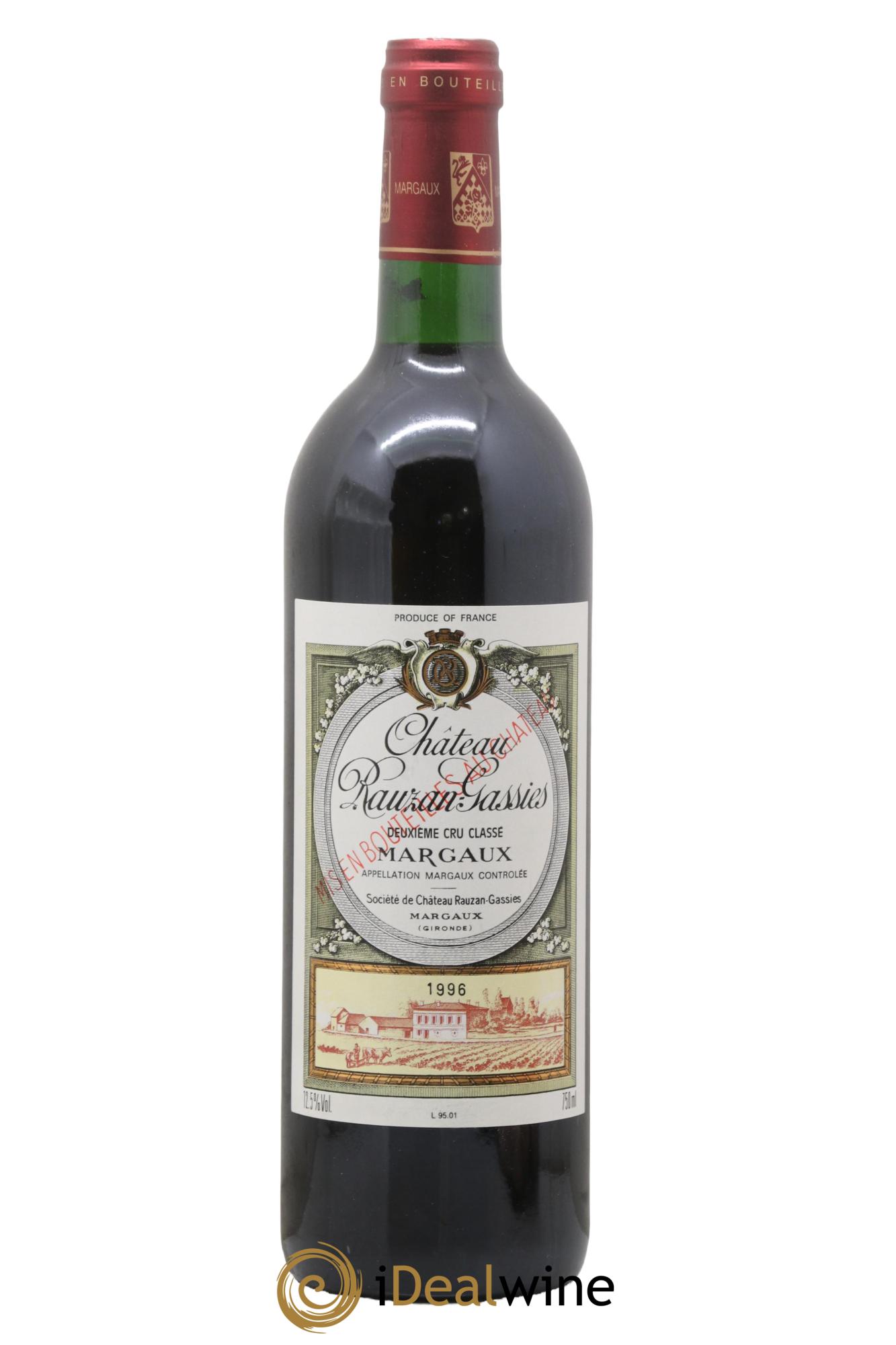 Château Rauzan-Gassies 2ème Grand Cru Classé 1996 - Lot de 1 bouteille - 0