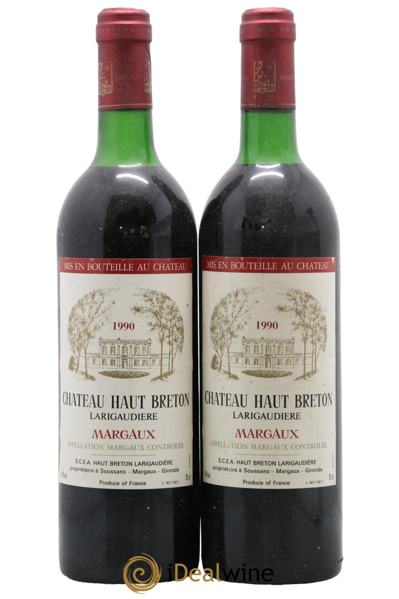 Château Haut Breton Larigaudière Cru Bourgeois 1990 - Lot de 2 bouteilles - 0