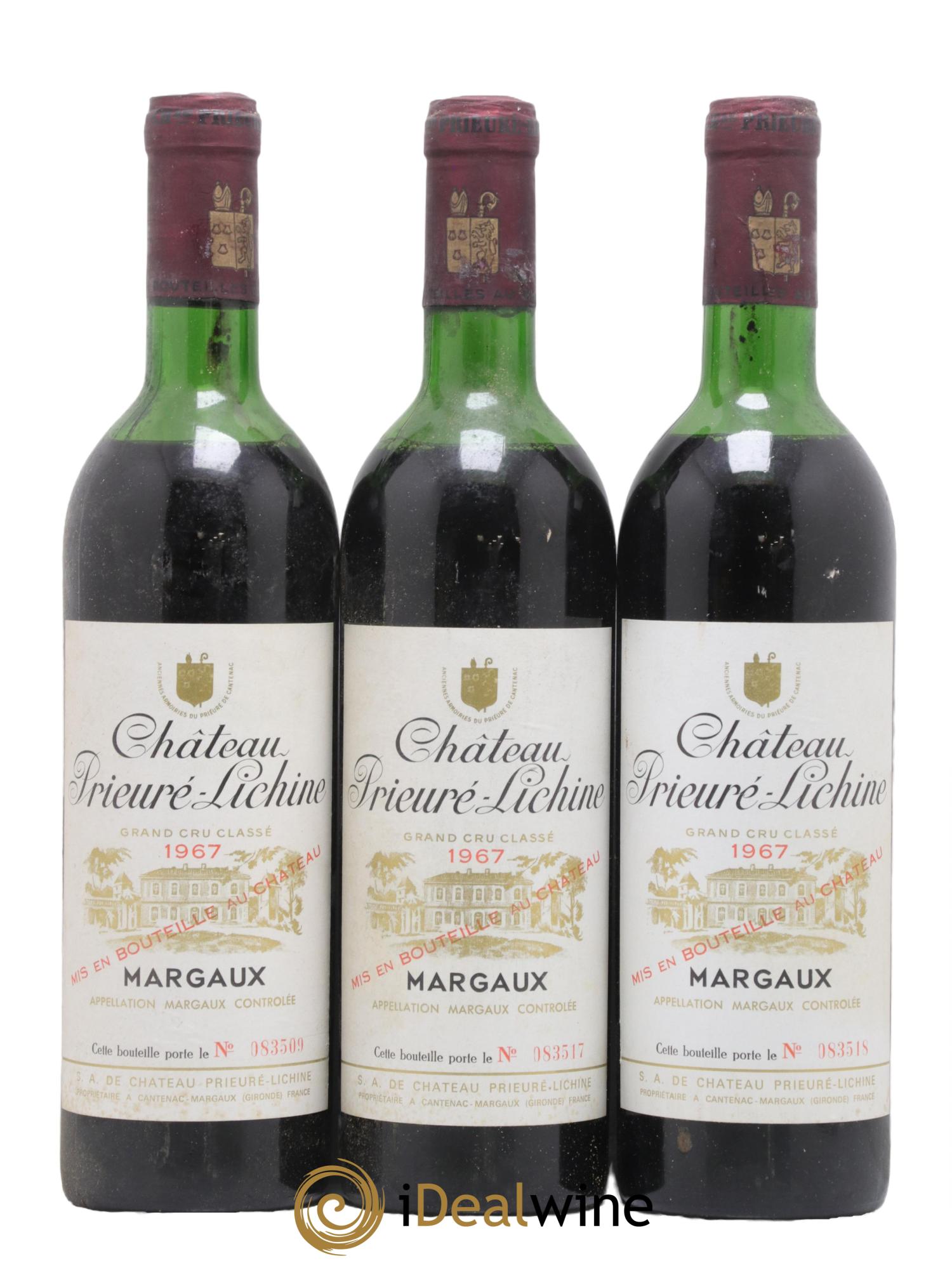 Château Prieuré Lichine 4ème Grand Cru Classé 1967 - Lot de 3 bouteilles - 0