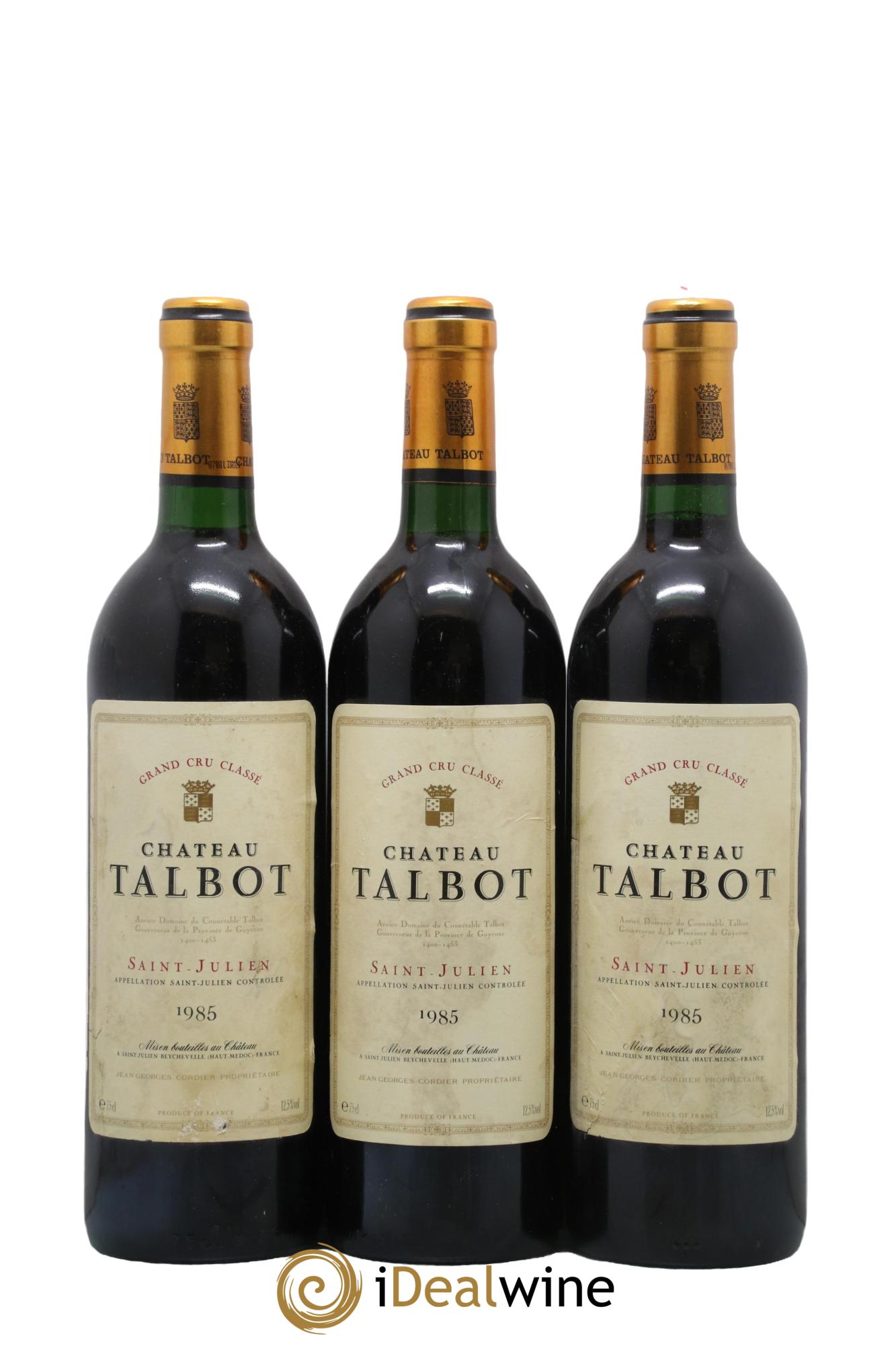 Château Talbot 4ème Grand Cru Classé 1985 - Lot de 3 bouteilles - 0