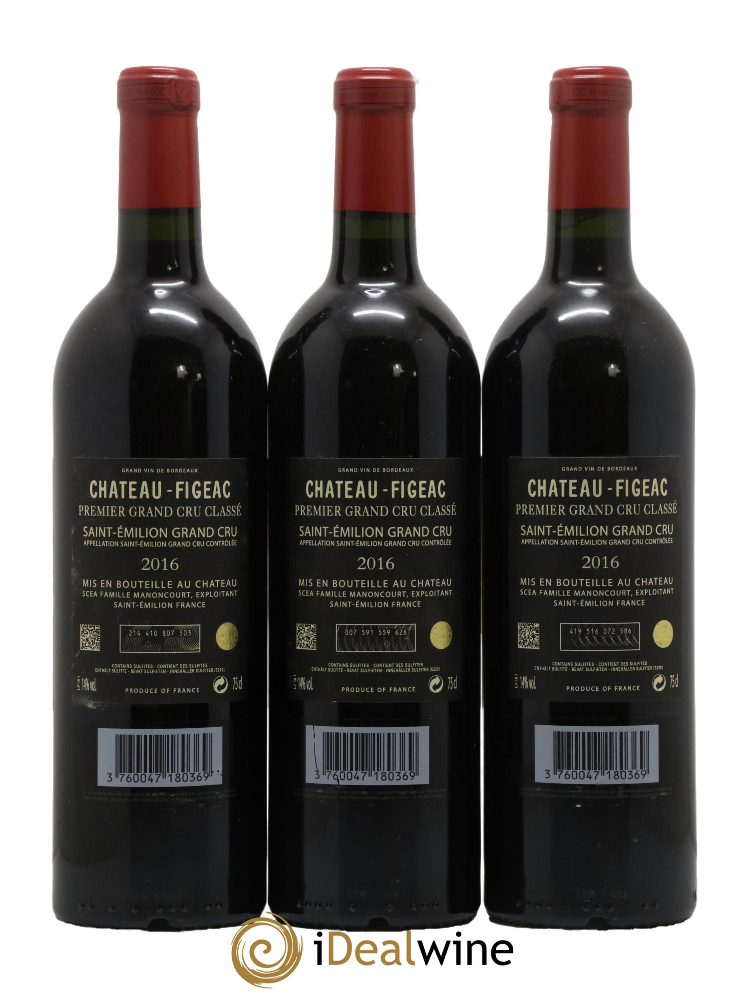 Château Figeac 1er Grand Cru Classé A  2016 - Lot de 3 bouteilles - 1