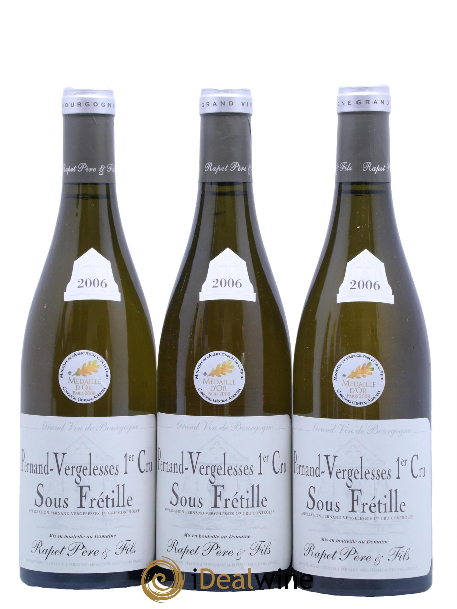 Pernand-Vergelesses 1er Cru Sous Fretille Domaine Rapet 2006 - Lot de 3 bouteilles - 0