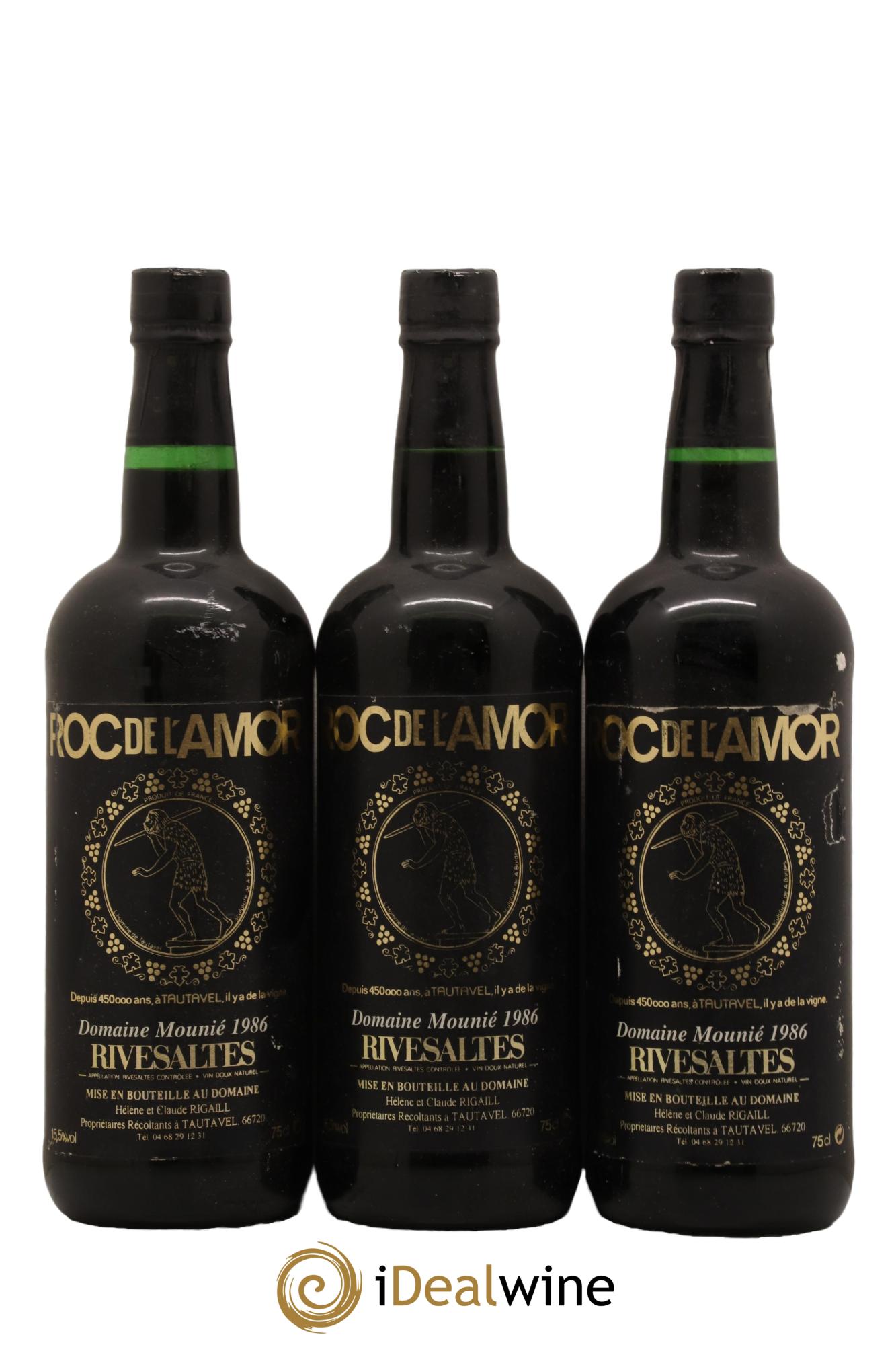 Rivesaltes Roc de l Amor Domaie Mounie 1986 - Lot de 3 bouteilles - 0