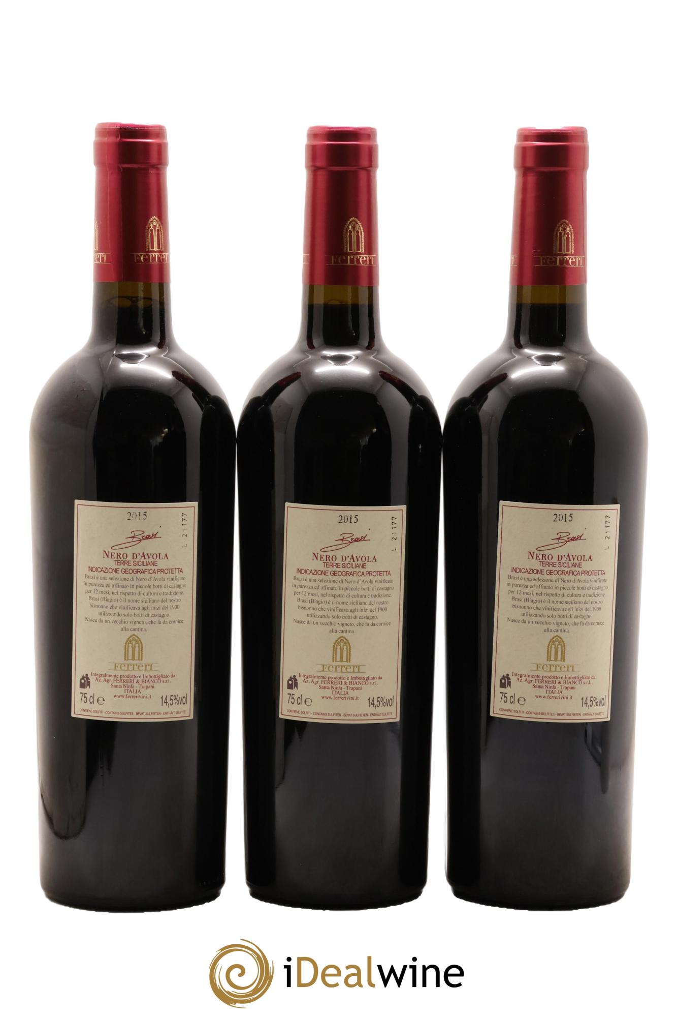 Italie Nero d'Avola Azienda Agricola Ferreri Brasi 2015 - Lot de 3 bouteilles - 1