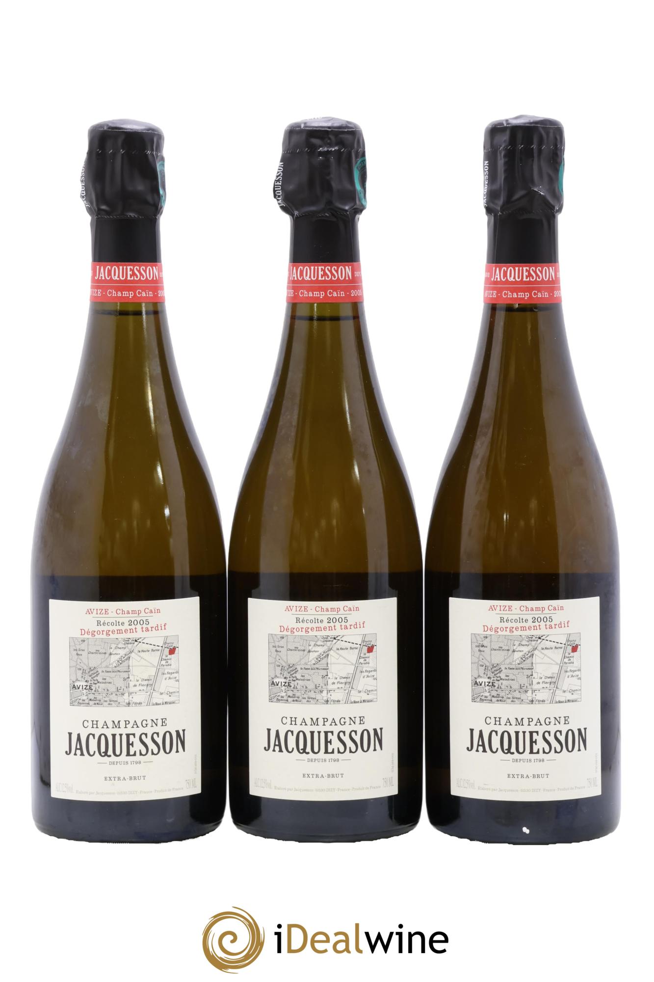 Champagne Extra Brut Avize Champ Caïn Dégorgement Tardif Jacquesson 2005 - Lot de 3 bouteilles - 0