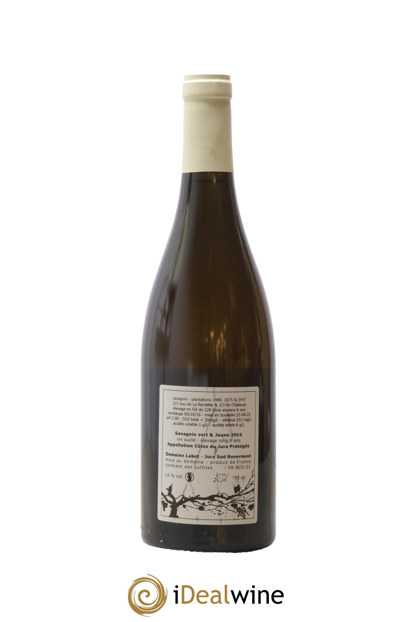 Côtes du Jura Savagnin vert & jaune élevage long Romain - Julien - Charline Labet 2016 - Lot de 1 bouteille - 1