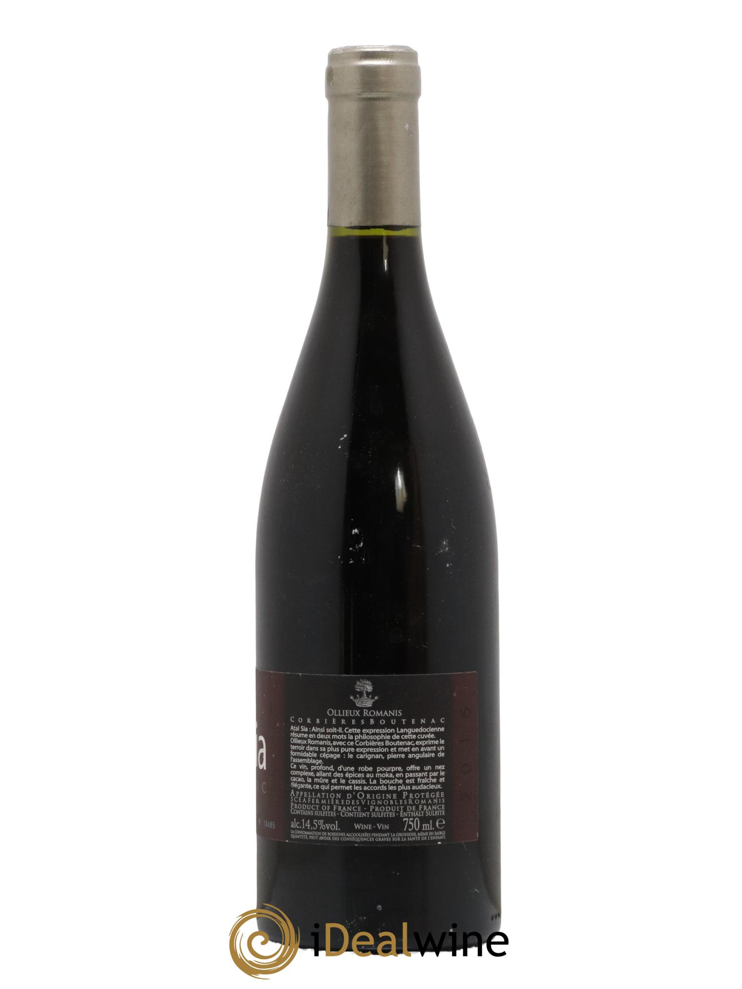 Corbières Boutenac Ollieux Romanis Atal Sia 2016 - Lot de 1 bouteille - 1