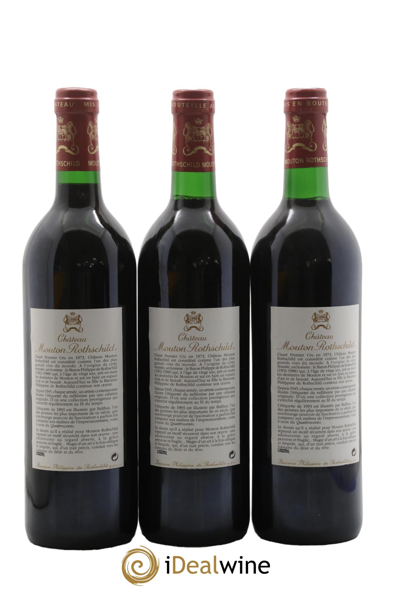 Château Mouton Rothschild 1er Grand Cru Classé 1993 - Lot of 3 bottles - 1