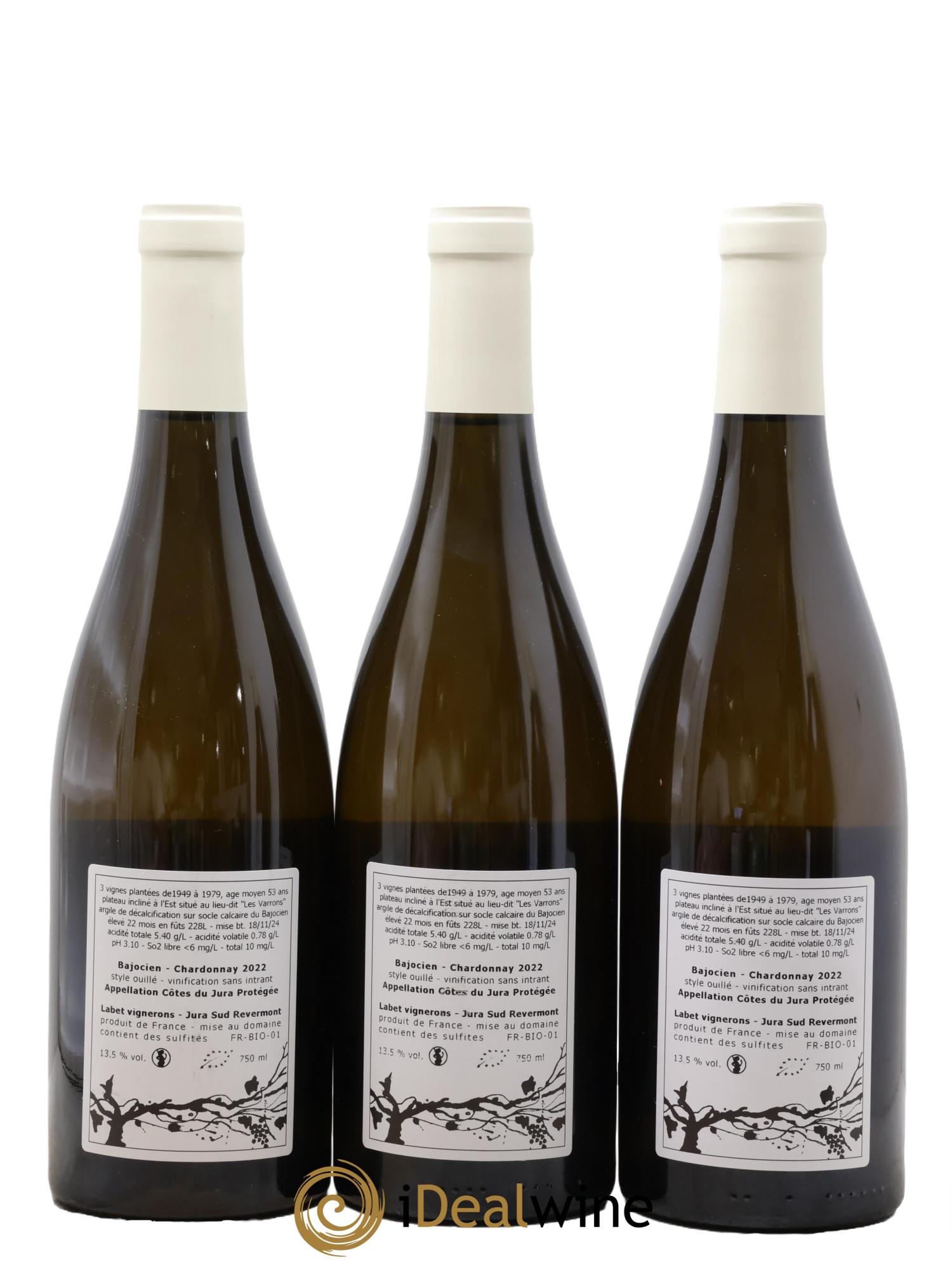 Côtes du Jura Chardonnay Bajocien Romain - Julien  - Charline Labet 2022 - Posten von 3 Flaschen - 1