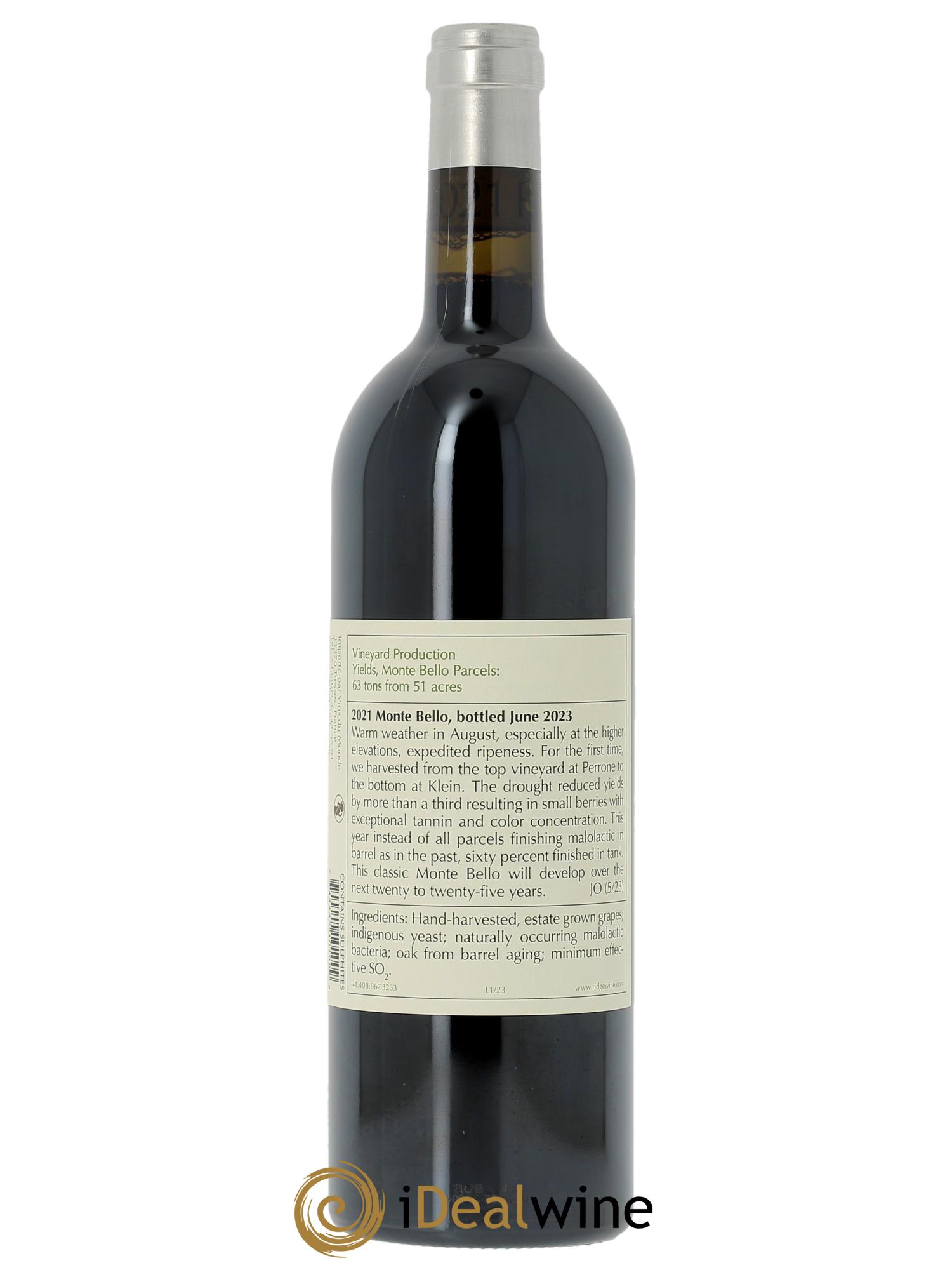 Santa Cruz Mountains Monte Bello Ridge Vineyards  2021 - Lot de 1 bouteille - 1