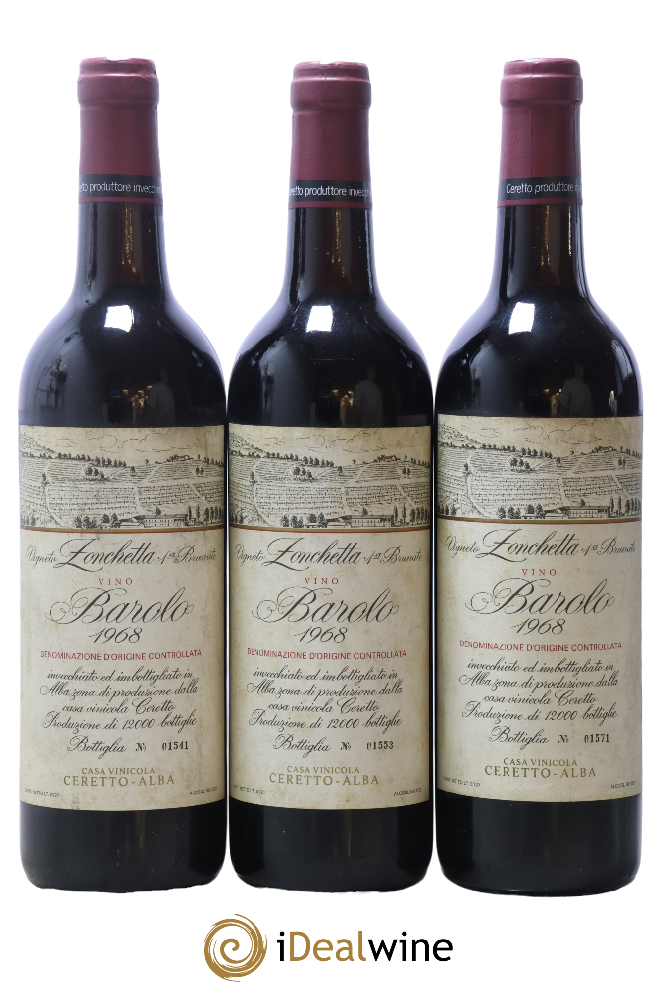 Barolo DOCG Brunate Bricco Rocche Ceretto 1968 - Lot de 3 bouteilles - 0