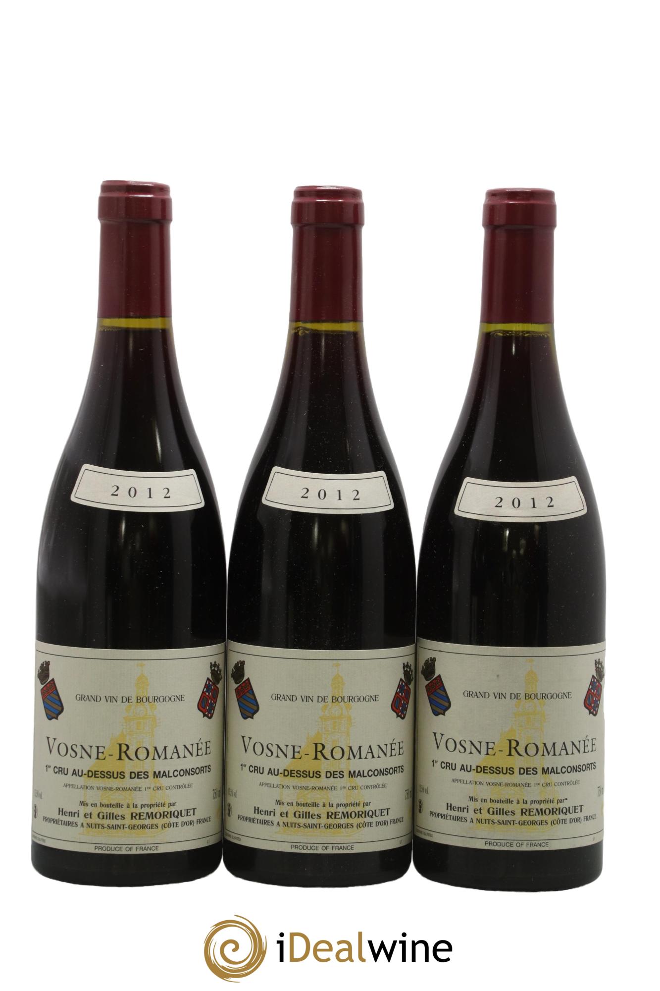 Vosne-Romanée 1er Cru Au Dessus des Malconsorts Gilles Remoriquet 2012 - Lot de 3 bouteilles - 0