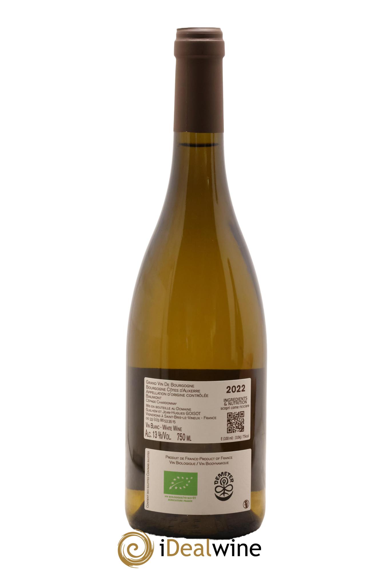 Bourgogne Côtes d'Auxerre Biaumont Goisot 2022 - Lot de 1 bouteille - 1