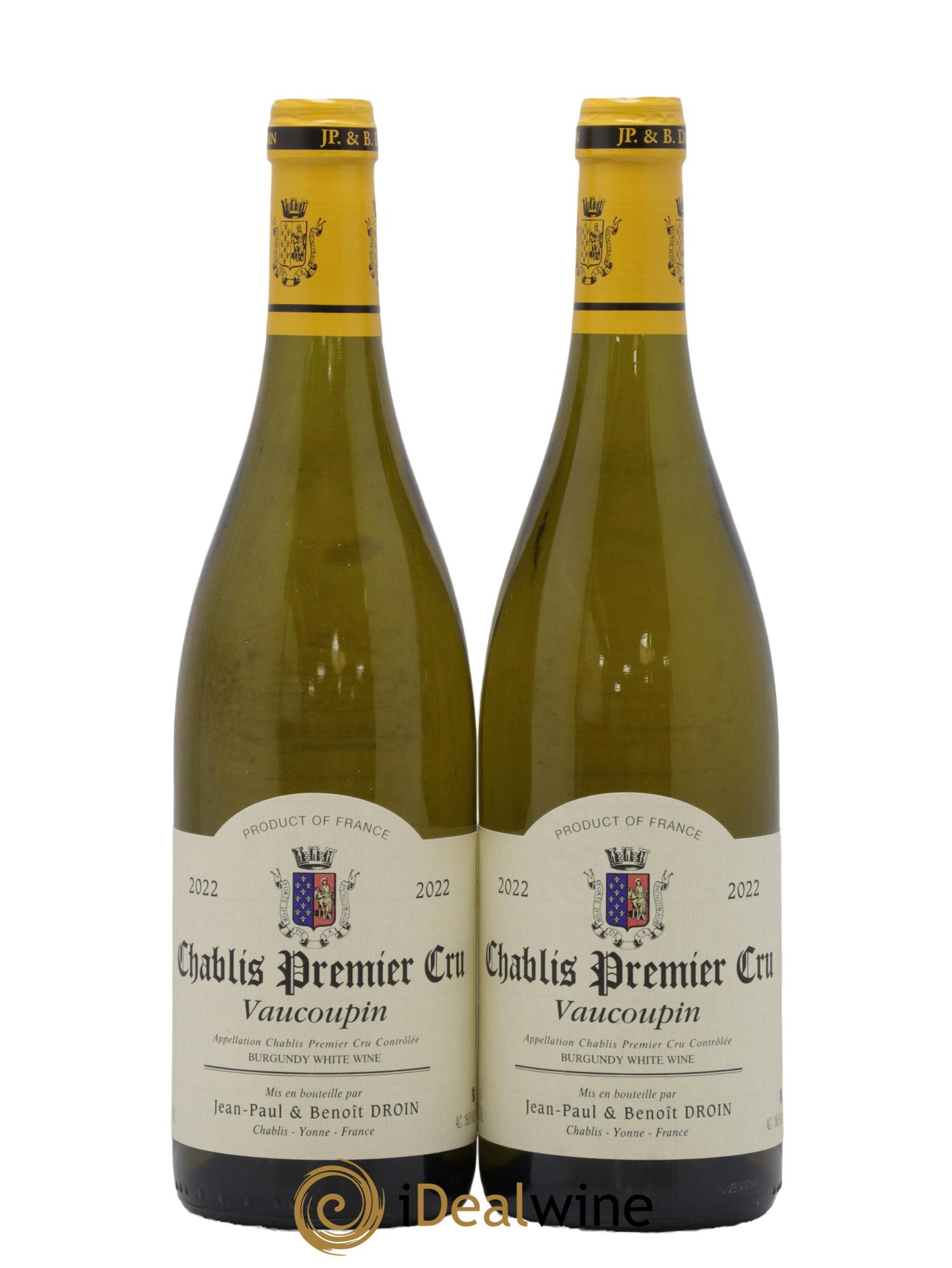 Chablis 1er Cru Vaucoupin Jean-Paul & Benoît Droin (Domaine) 2022 - Lot of 2 bottles - 0
