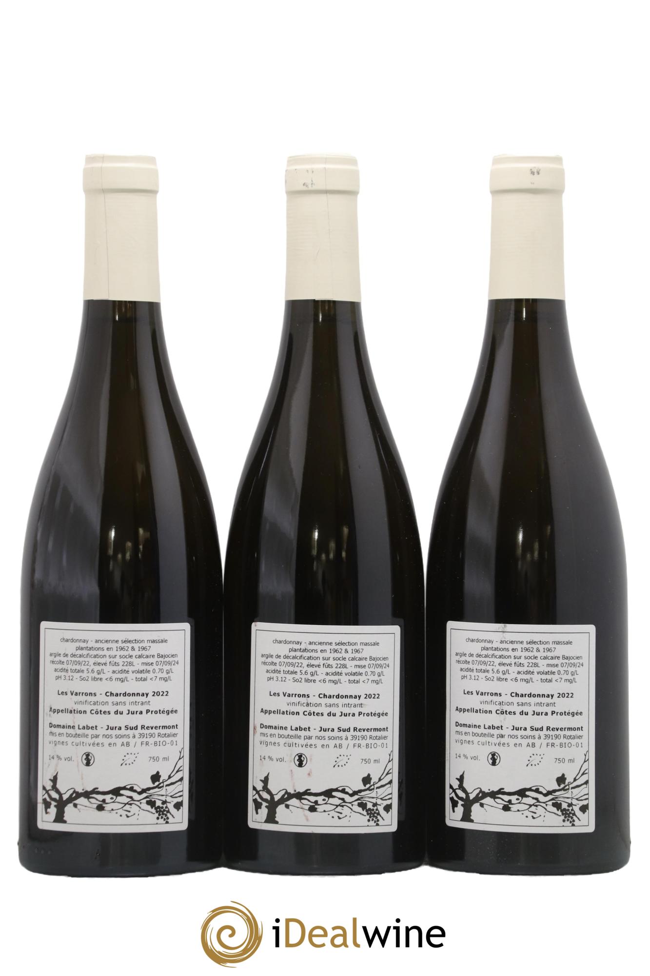 Côtes du Jura Chardonnay Les Varrons Romain - Julien - Charline Labet 2022 - Posten von 3 Flaschen - 1