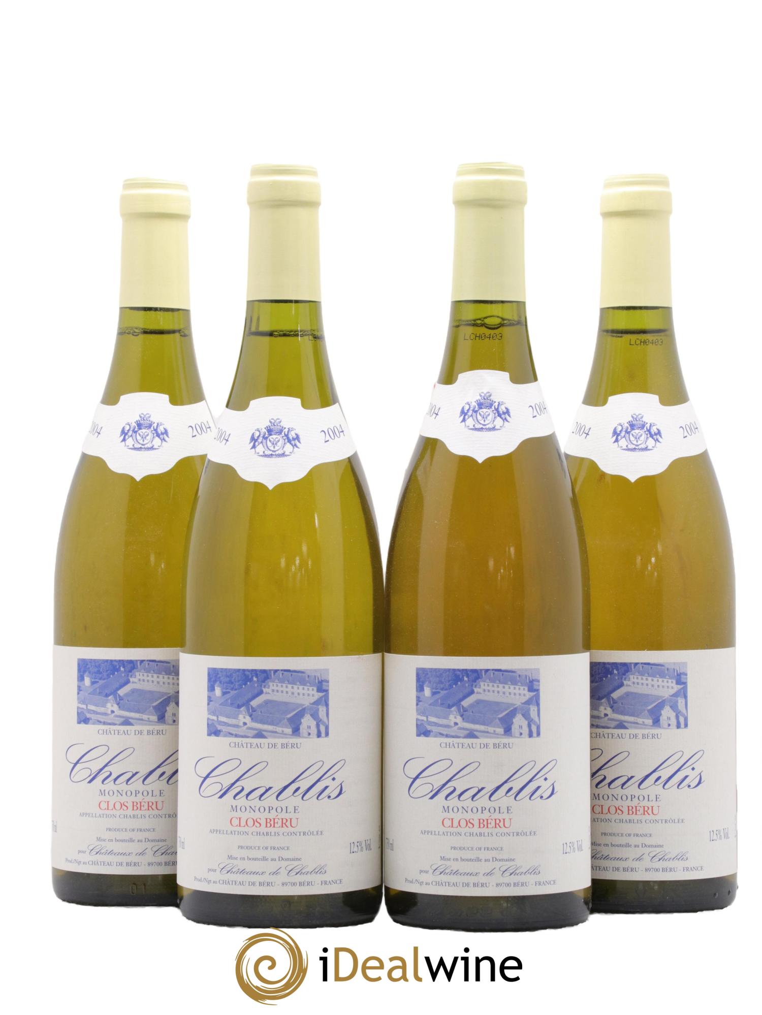 Chablis Clos Béru Monopole Château de Béru 2004 - Lot de 4 bouteilles - 0