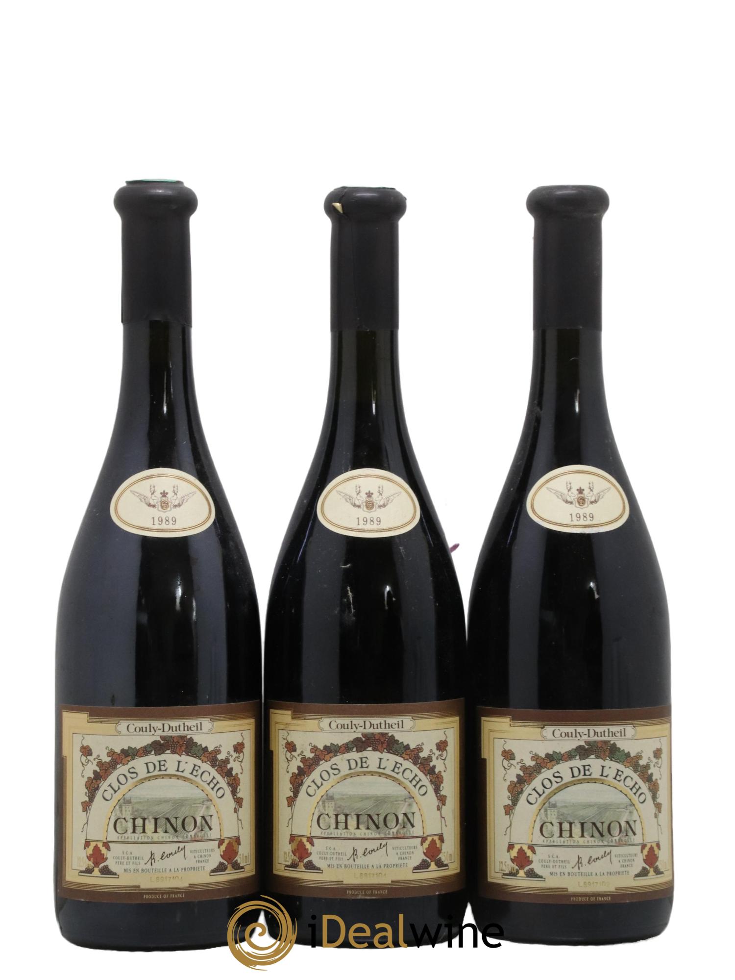 Chinon Clos de l'Echo Couly-Dutheil 1989 - Lot de 3 bouteilles - 0