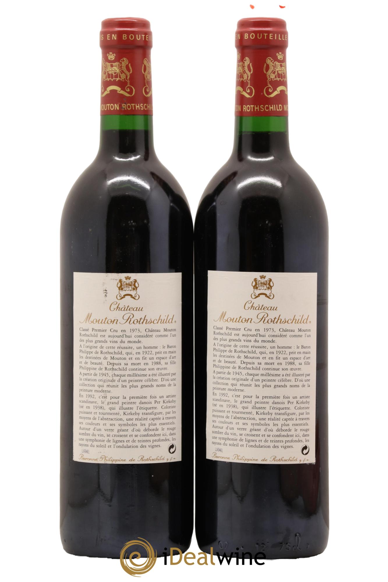 Château Mouton Rothschild 1er Grand Cru Classé 1992 - Lot de 2 bouteilles - 1