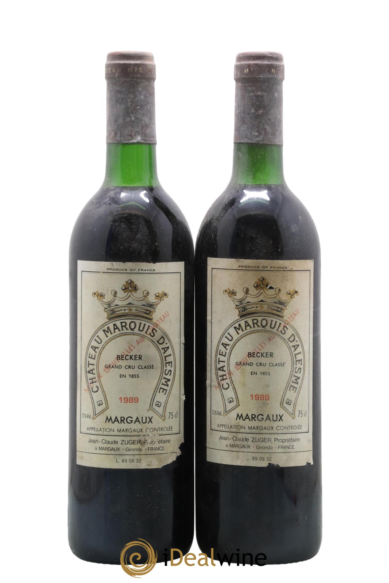 Château Marquis d'Alesme 1989 - Lot de 2 bouteilles - 0