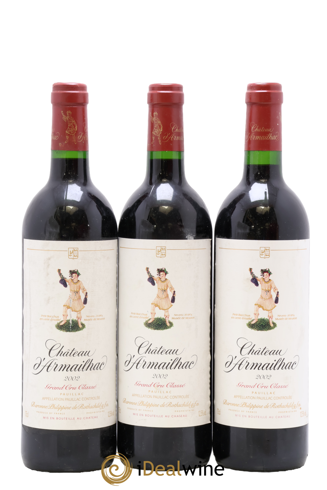 Château d' Armailhac - Mouton Baron(ne) Philippe 5ème Grand Cru Classé 2002 - Lot de 3 bouteilles - 0