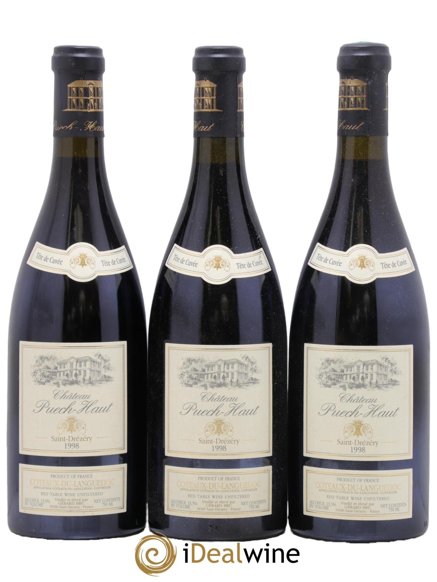 Coteaux du Languedoc Tete De Cuvée Chateau Puech-Haut 1998 - Lot of 3 bottles - 0