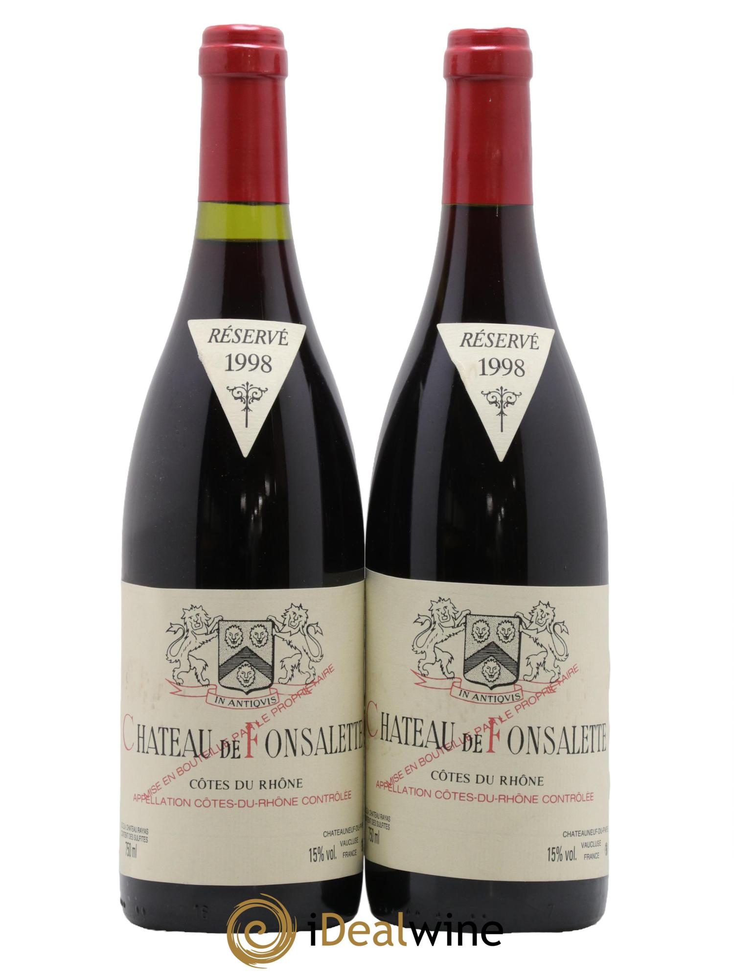 Côtes-du-Rhône Château de Fonsalette Emmanuel Reynaud 1998 - Lot de 2 bouteilles - 0