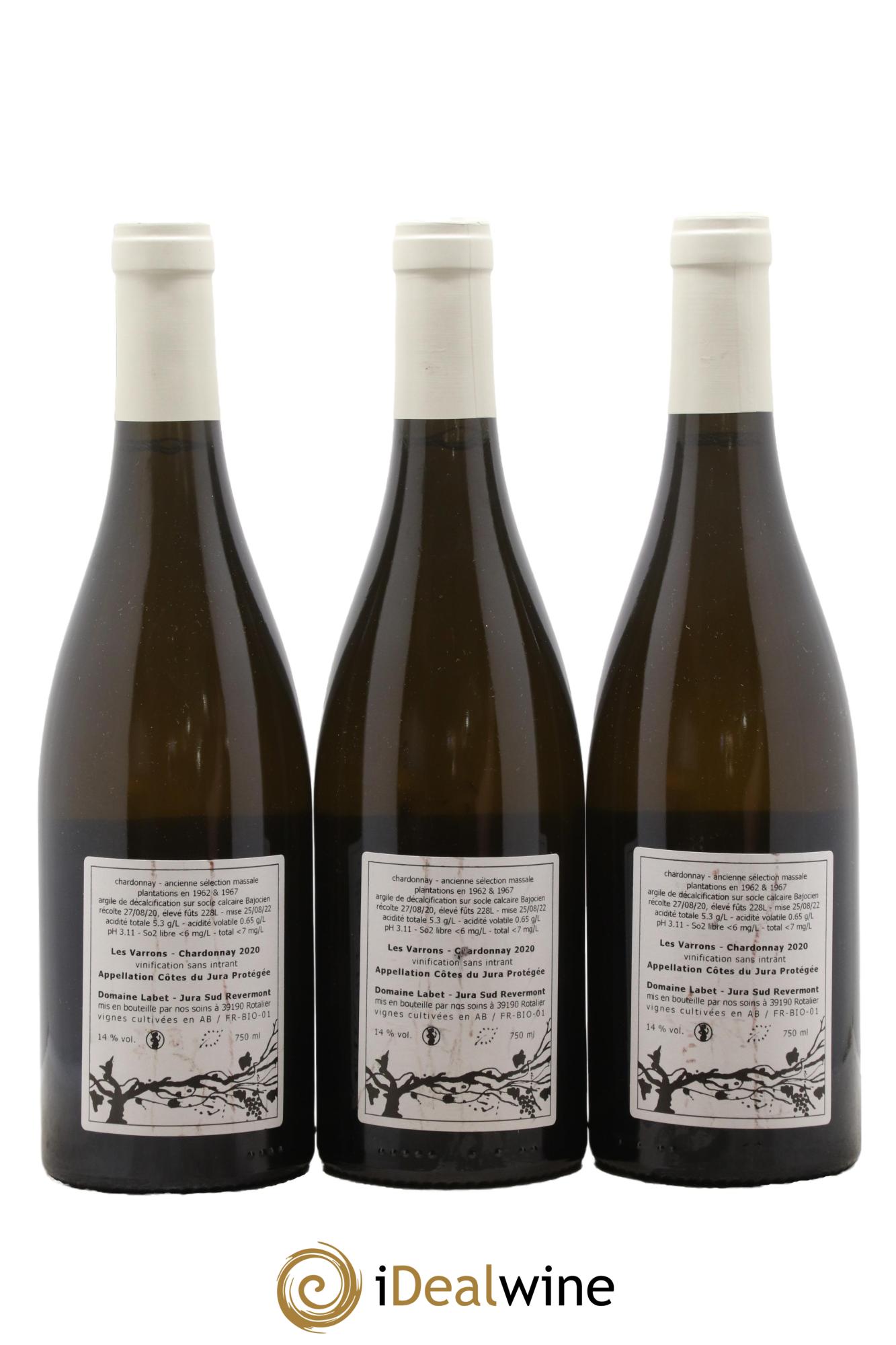 Côtes du Jura Chardonnay Les Varrons Romain - Julien - Charline Labet 2020 - Lotto di 3 bottiglie - 1