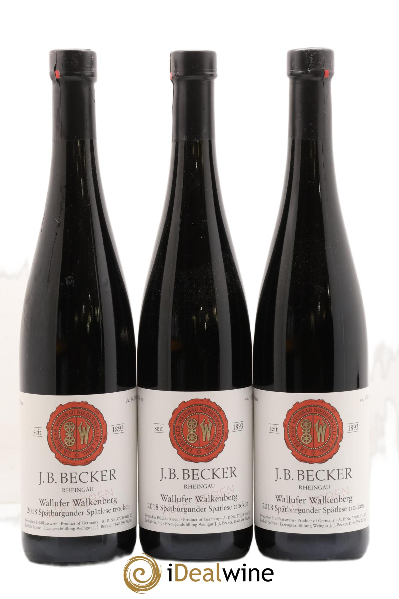 Allemagne Rheingau Wallufer Walkenberg Spätburgunder Spätlese Trocken Rot J.B. Becker 2018 - Lot of 3 bottles - 0