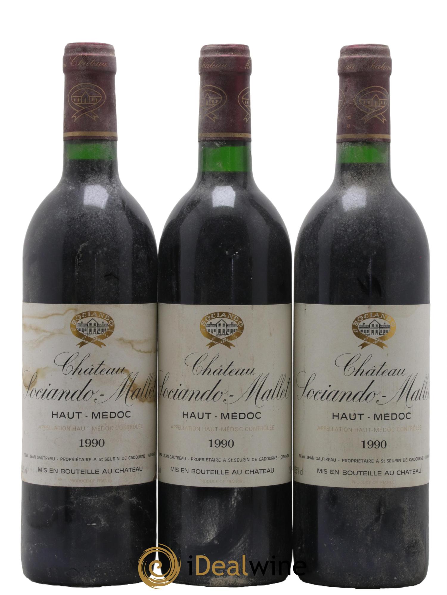 Château Sociando Mallet 1990 - Lot de 3 bouteilles - 0