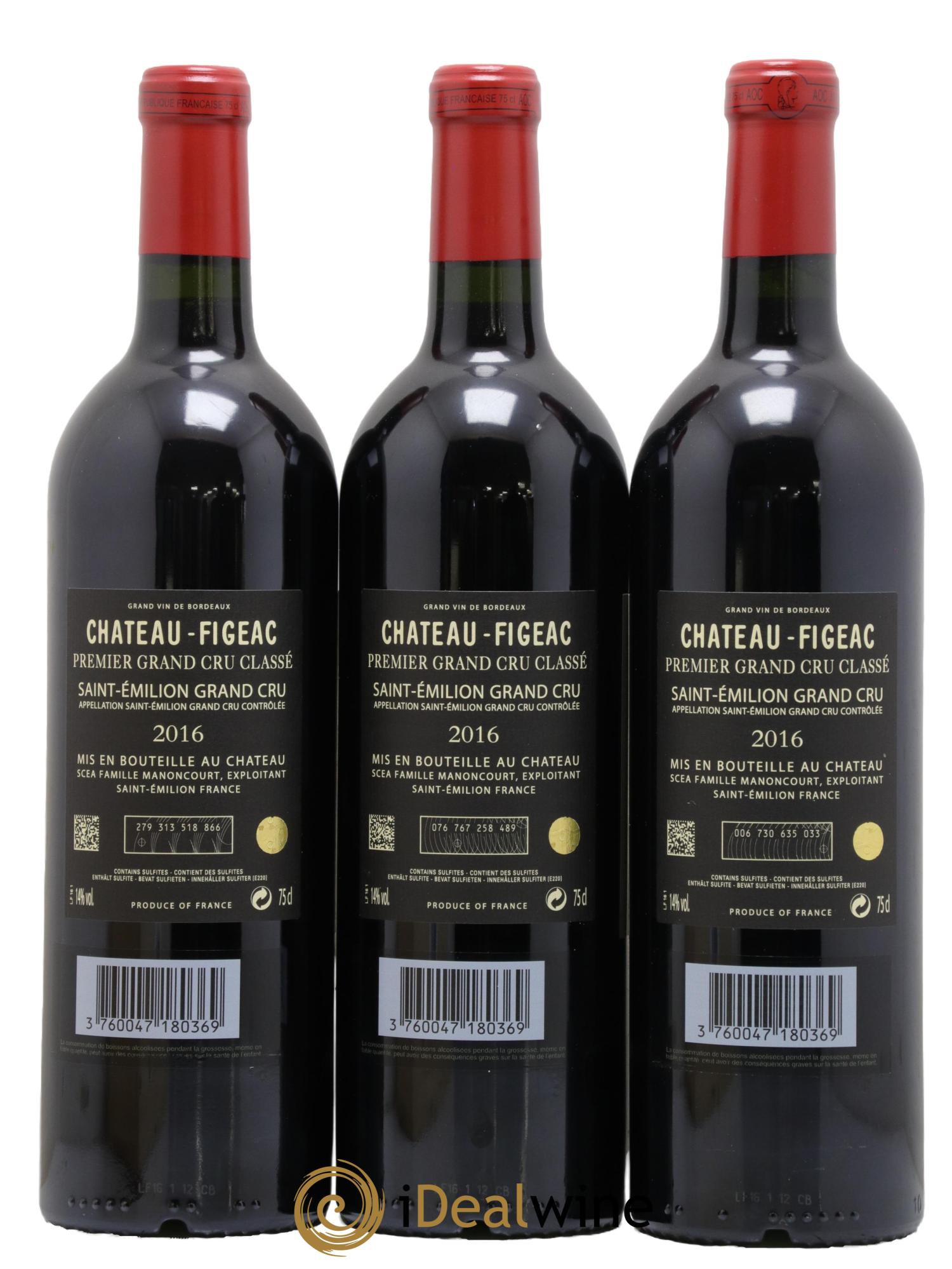 Château Figeac 1er Grand Cru Classé A 2016 - Lot of 3 bottles - 1
