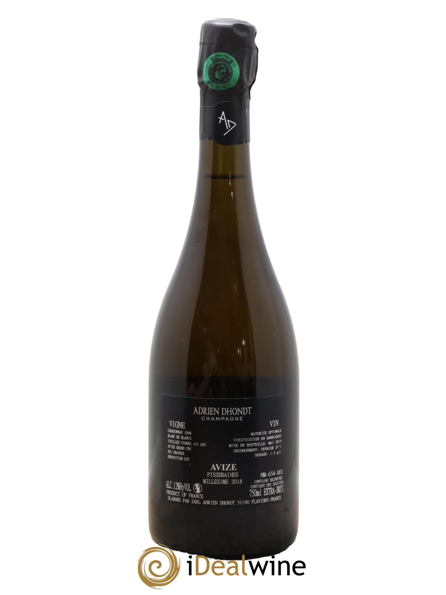 Champagne Grand Cru Blanc de Blancs Vieilles Vignes Pisseraines Avize Maison Adrien Dhondt 2018 - Lotto di 1 bottiglia - 1
