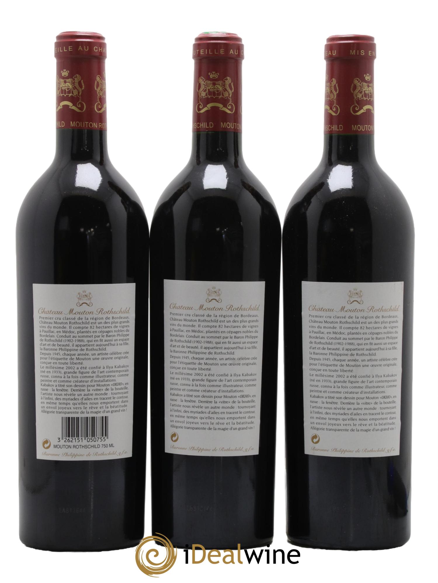 Château Mouton Rothschild 1er Grand Cru Classé 2002 - Lot de 3 bouteilles - 1