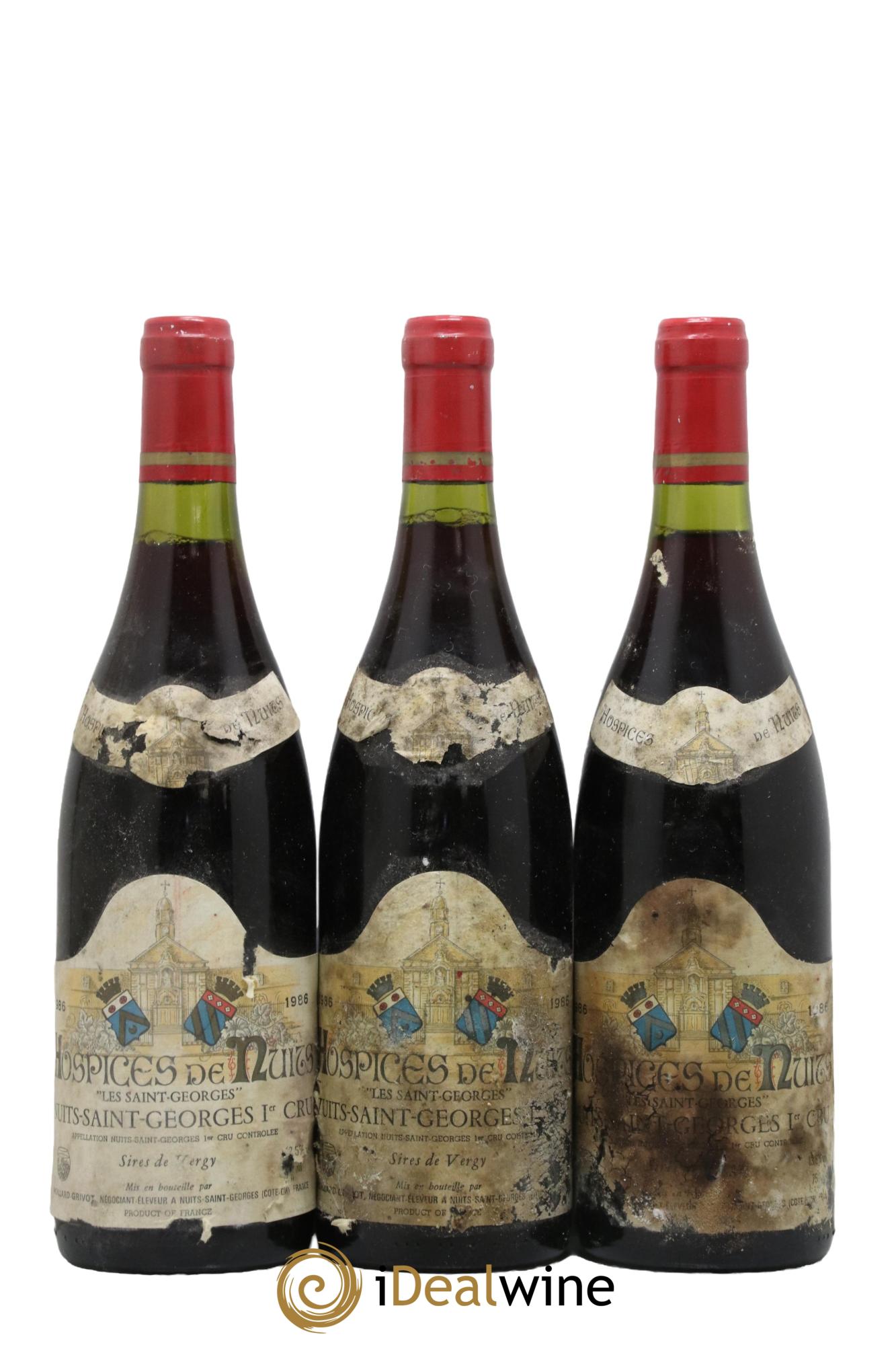 Nuits-Saint-Georges 1er Cru Les Saint Georges Hospices de Nuit Sires de Vergy 1986 - Posten von 3 Flaschen - 0